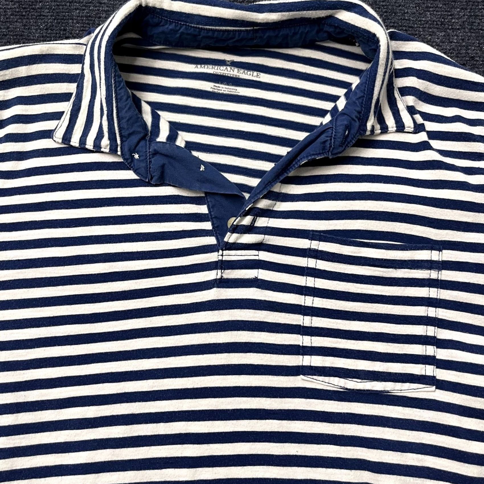 Vintage American Eagle Polo Shirt Mens L Blue Striped Pocket Short Sleeve Casual Size US L / EU 52-54 / 3 - 2 Thumbnail