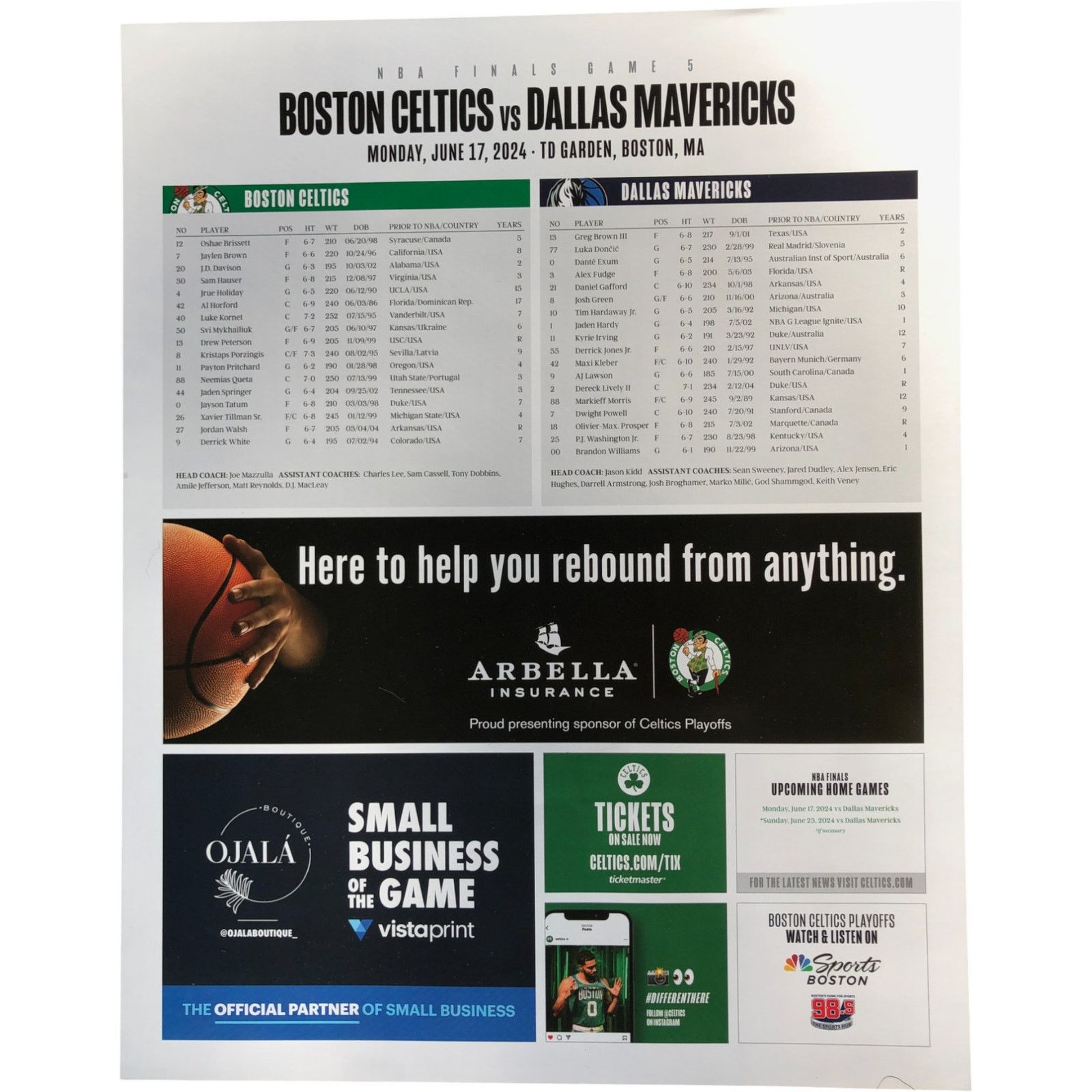 NBA Boston Celtics v Dallas MavericksNBA Finals Game 5 Poster Size ONE SIZE - 2 Thumbnail