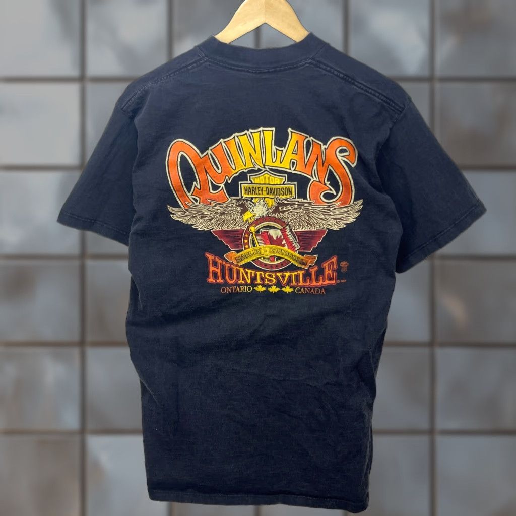 Harley Davidson VINTAGE Harley-Davidson T-Shirt Large Men 90s Eagle Sun Faded Black Canada Huntsville Size US L / EU 52-54 / 3 - 1 Thumbnail