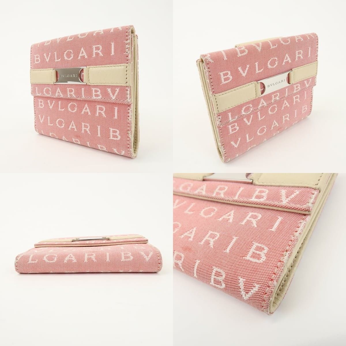 Bvlgari Bvlgari Logo Mania Canvas & Leather Compact Wallet Pink Size ONE SIZE - 3 Thumbnail