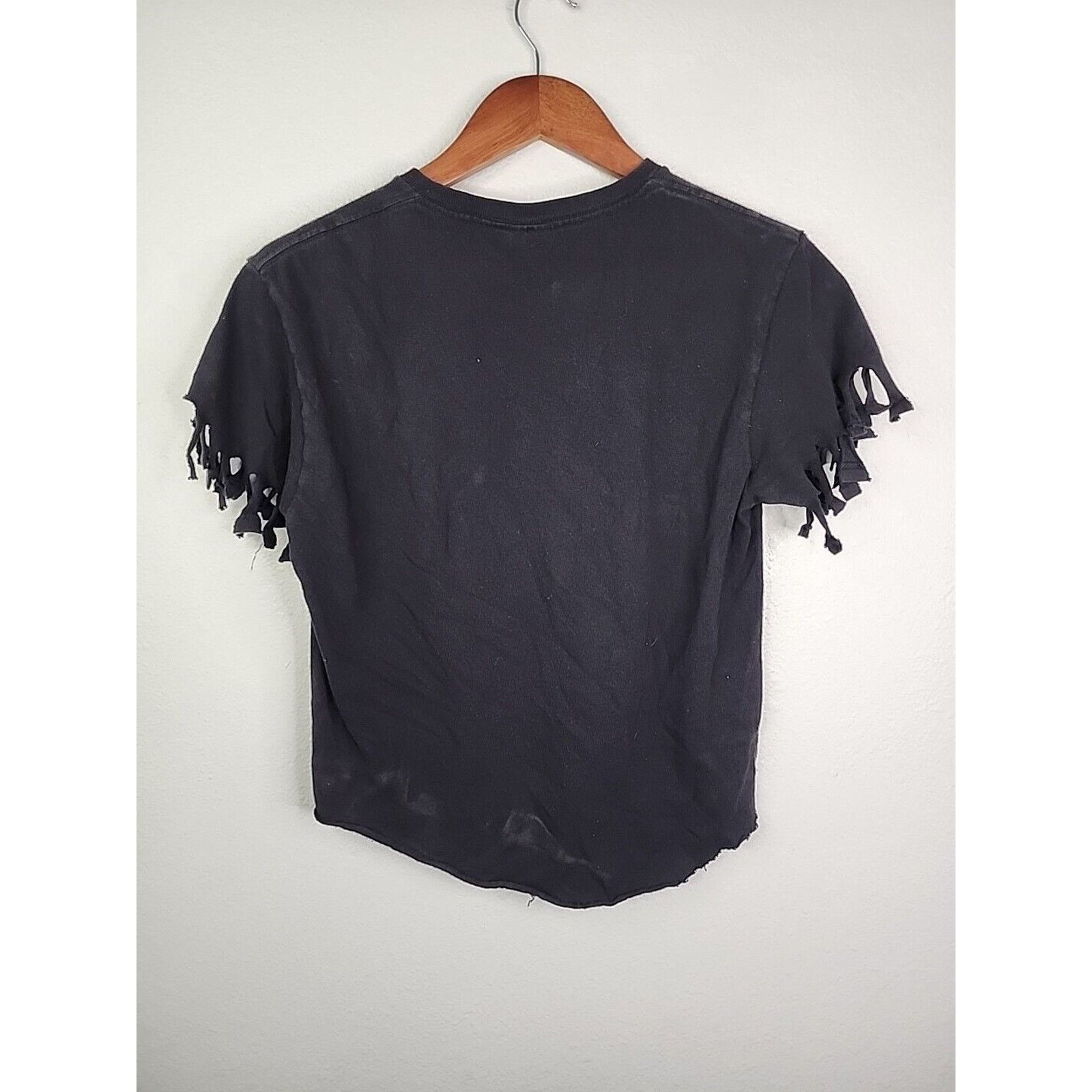 Delta Womens Led Zeppelin Shirt Black Fringed Cropped Tee Top S Size S / US 4 / IT 40 - 6 Thumbnail