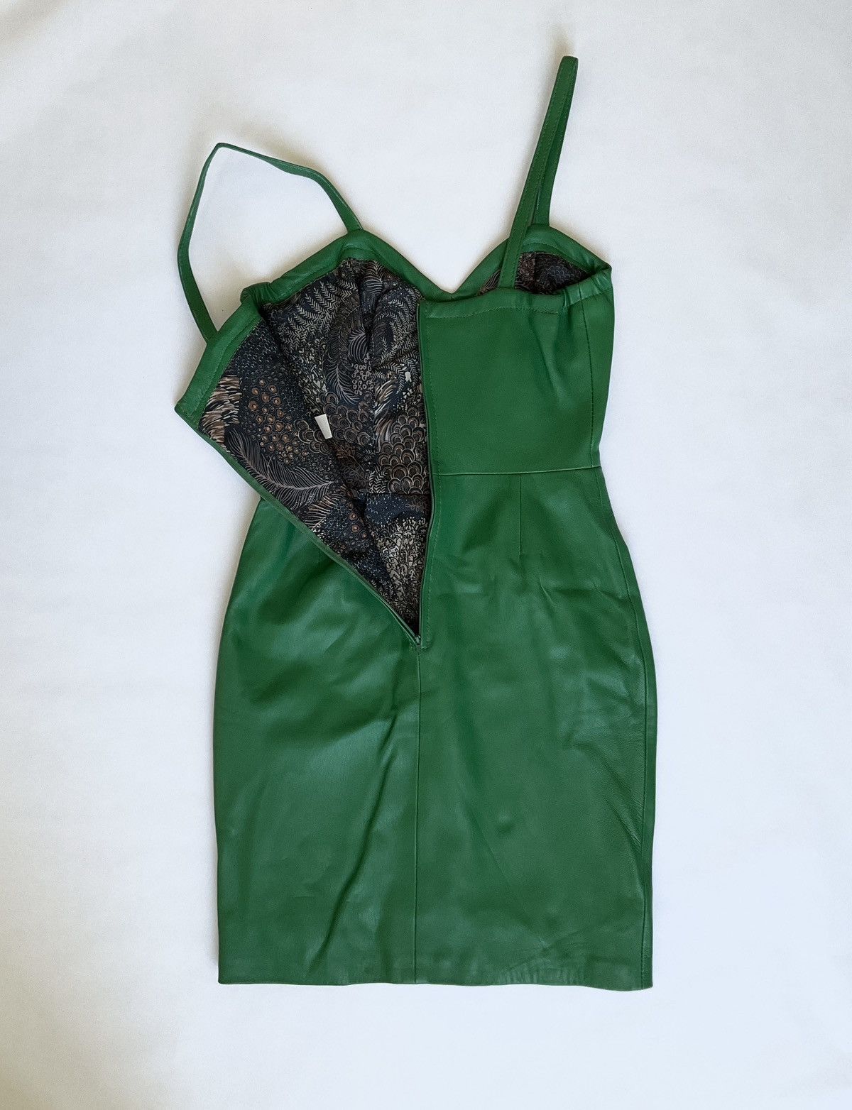 Vintage Green leather mini dress Size S / US 4 / IT 40 - 7 Thumbnail