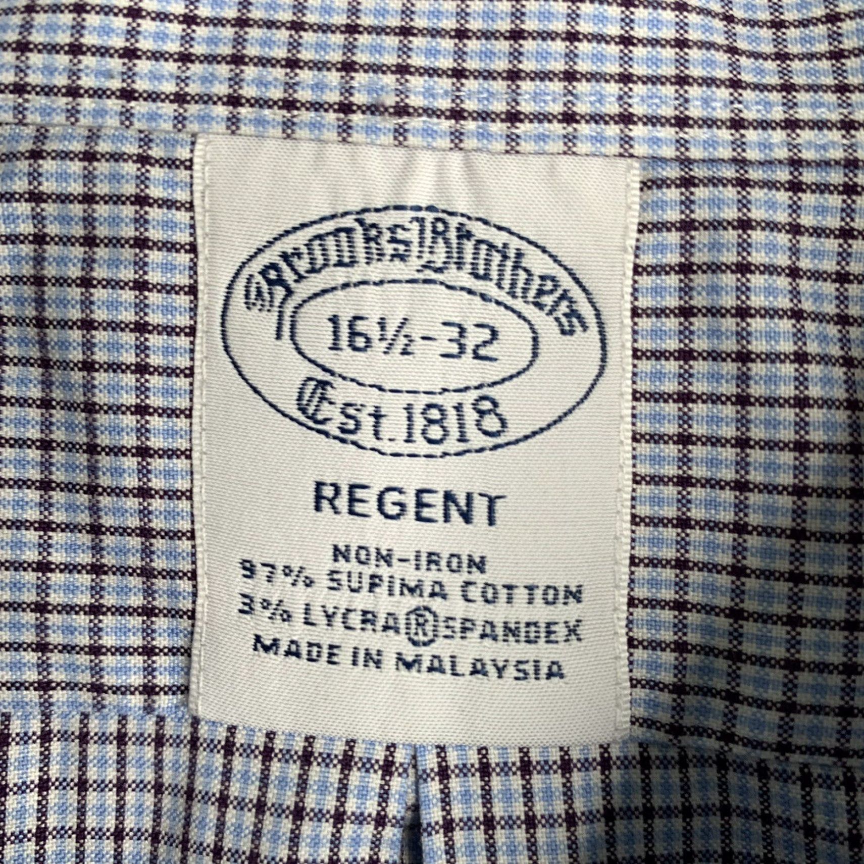 Brooks Brothers Brooks Brothers Regent Shirt Mens 16.5 Blue Check Supima Cotton Classic Business Size US XL / EU 56 / 4 - 7 Thumbnail