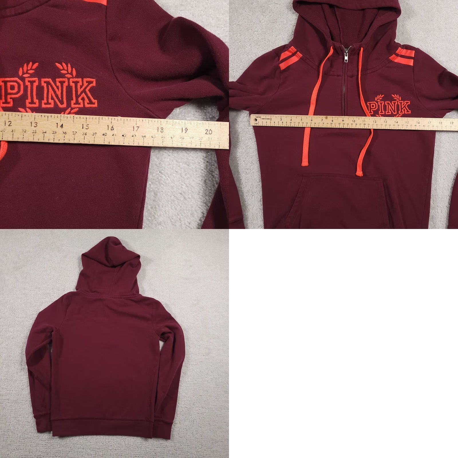 Victoria's Secret VINTAGE? No — exclude. PINK Victoria's Secret Hoodie Womens XS Maroon Pullover 1/2 Zip Hooded Pockets Embroidered Logo Lights Size XS / US 0-2 / IT 36-38 - 9 Thumbnail