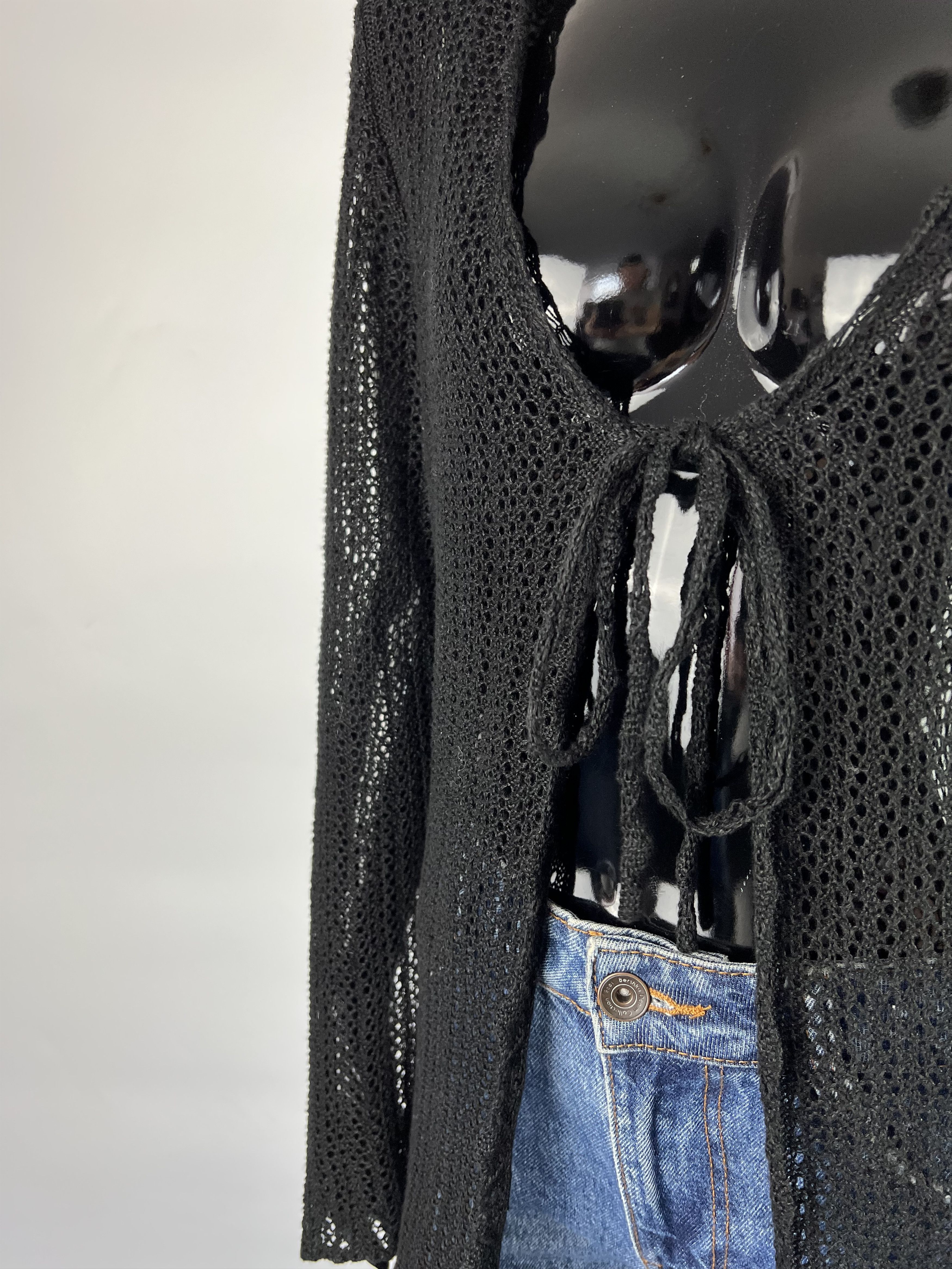 Other Falconeri Per Monn Black Linen Mesh Cardigan Size IT44/M Size M / US 6-8 / IT 42-44 - 5 Thumbnail