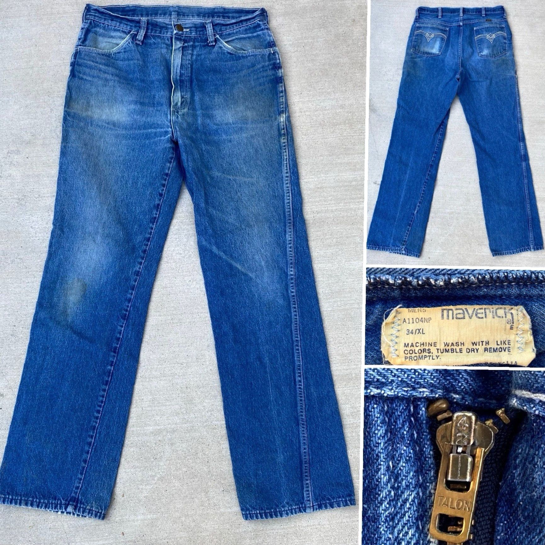 Vintage VINTAGE Maverick Jeans 34 XL 33 Waist 33 Inseam 33 Western Cowboy Denim Blue 100% Cotton Embroidered Pockets Zipper Rise High Stretch Not Distressed Size US 34 / EU 50 - 2 Thumbnail