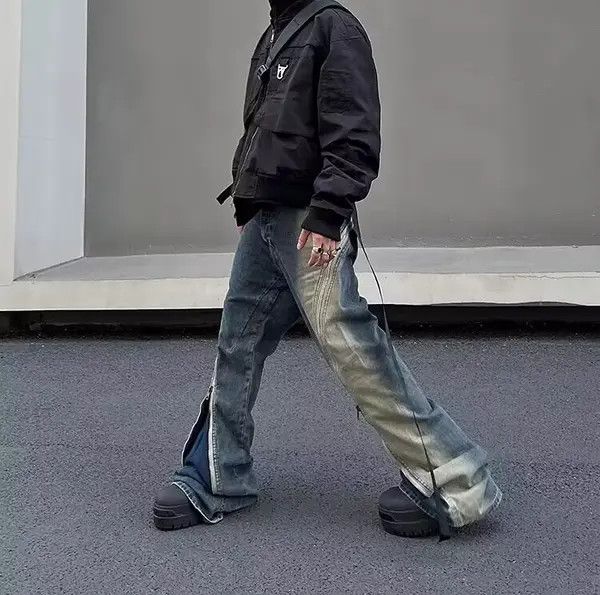 Japanese Brand VIBE Street wash gradient grunge zipper micro-flare jeans Size US 32 / EU 48 - 4 Thumbnail