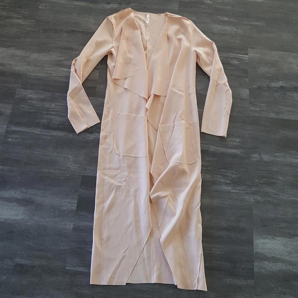 Designer Cream Pocket Detailed Long Dressy Duster Size M / US 6-8 / IT 42-44 - 3 Thumbnail