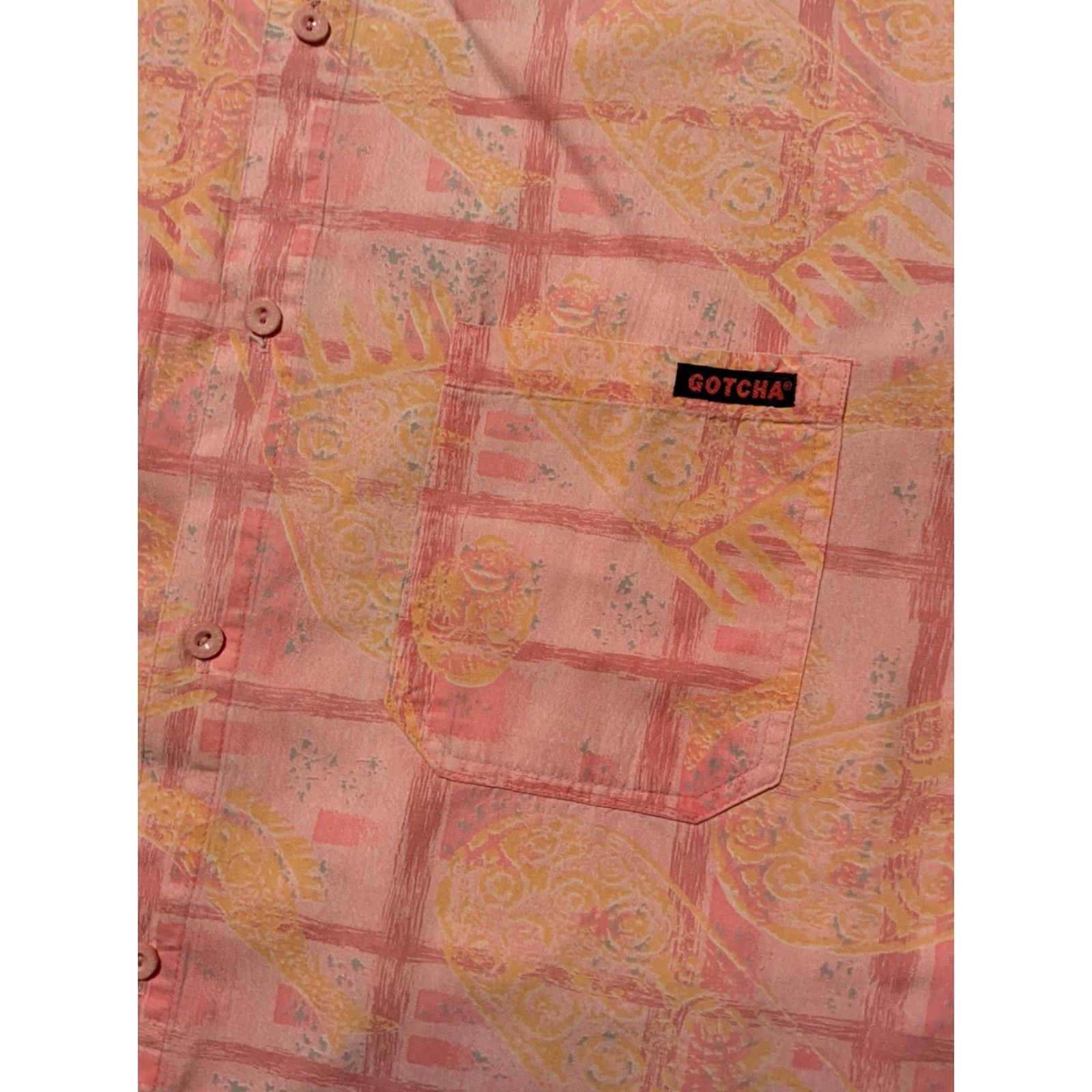 Gotcha VINTAGE Gotcha Surf Pink AOP Hawaiian Tribal S/S Button Shirt Sz. L Mens Size US L / EU 52-54 / 3 - 6 Thumbnail