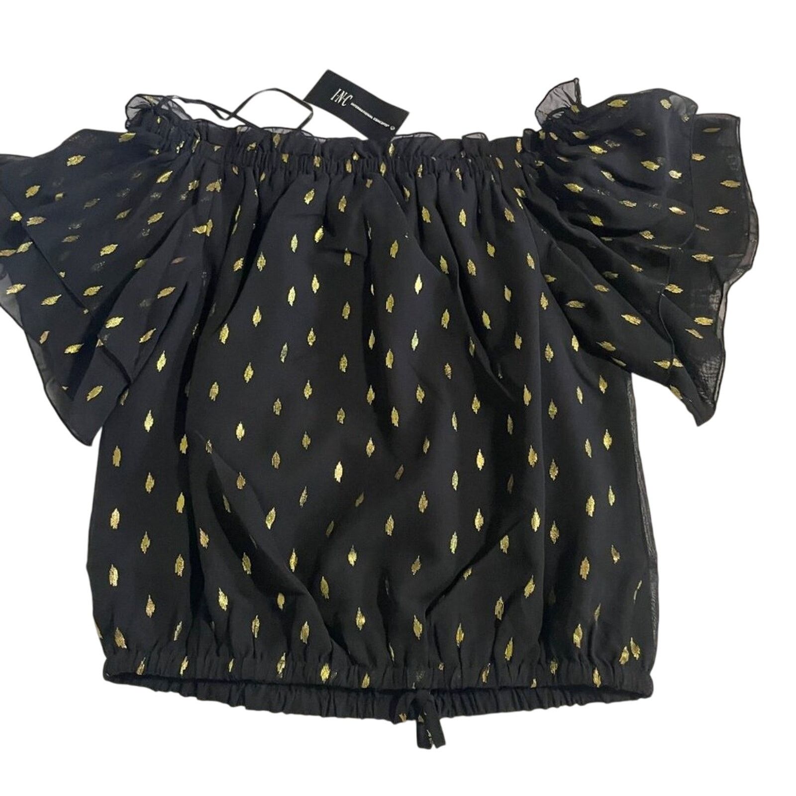 Other INC XS NWT Black Foil-Print Tiered Top | Off-Shoulder Chic Size XS / US 0-2 / IT 36-38 - 6 Thumbnail