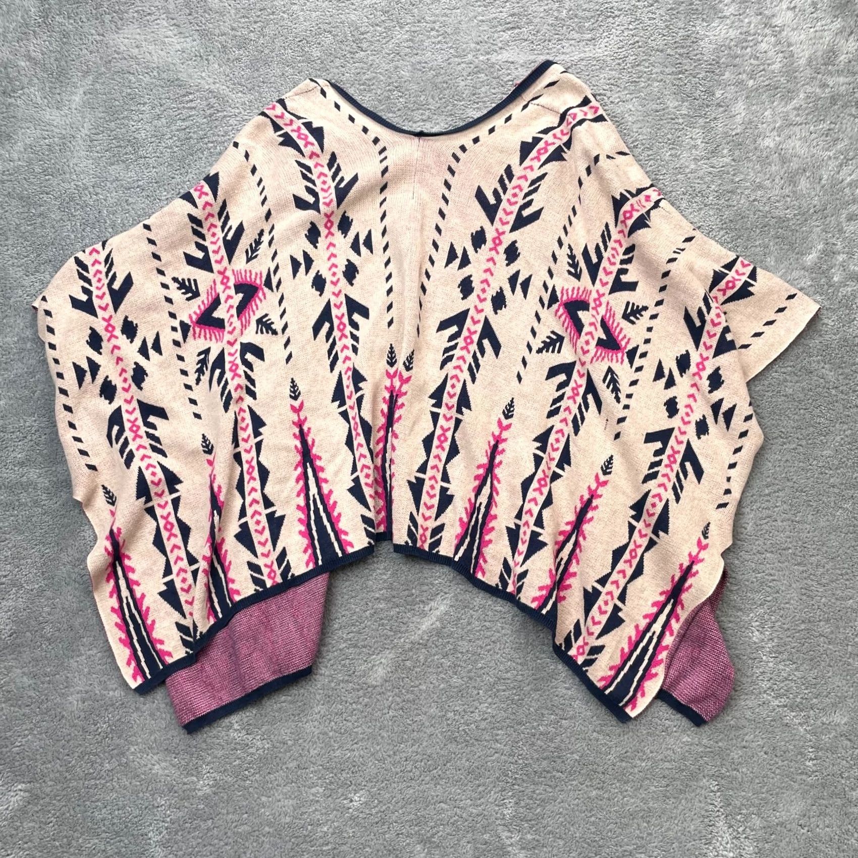 Pinko Flying Tomato Sweater Womens Large Beige Pink Poncho Aztec Print Cotton Shawl Cardigan Casual Fall Winter Size L / US 10 / IT 46 - 4 Thumbnail