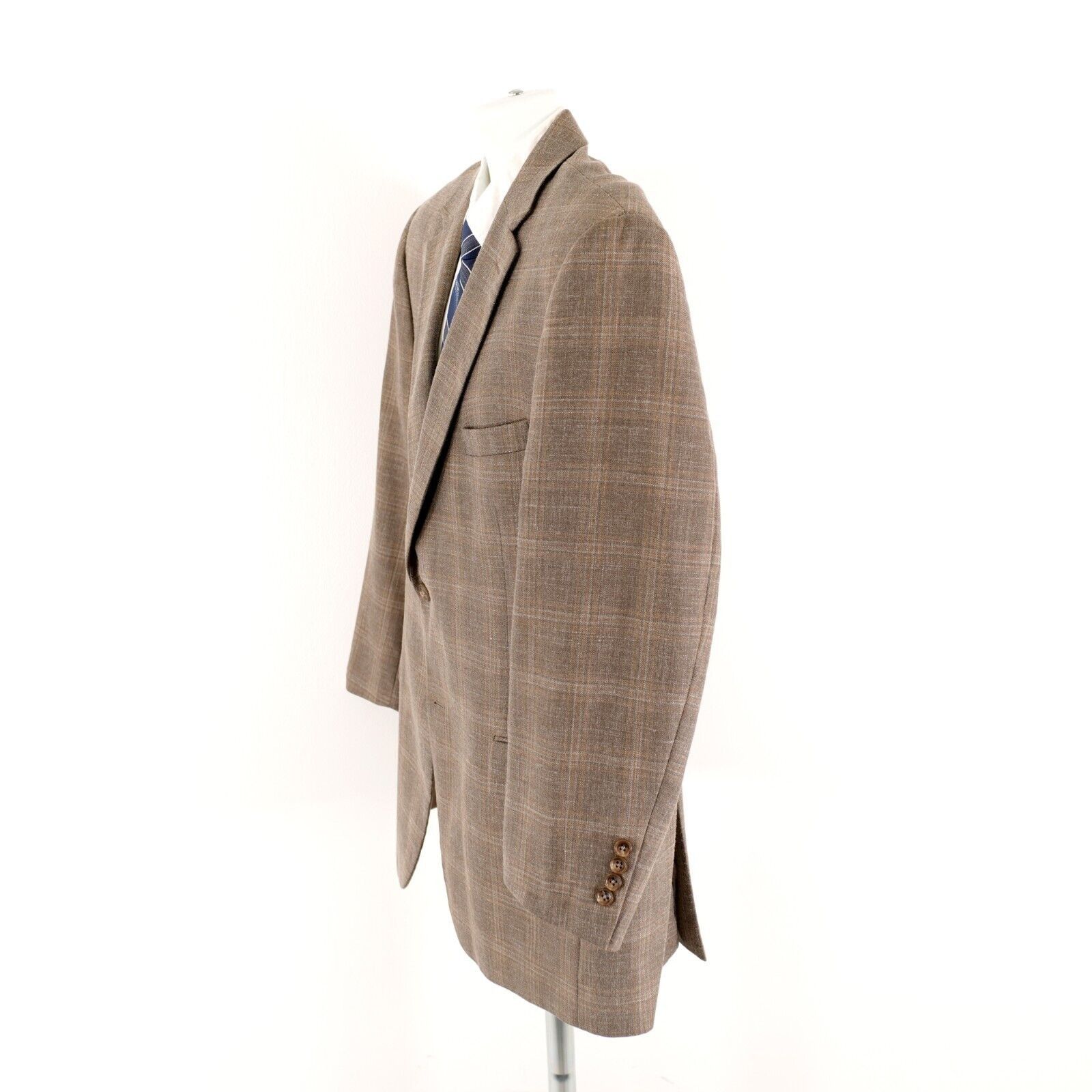 Jos. A. Bank Jos A Bank Signature Wool Silk Linen Tan Plaid 2 Button Spor Size 44R - 5 Thumbnail