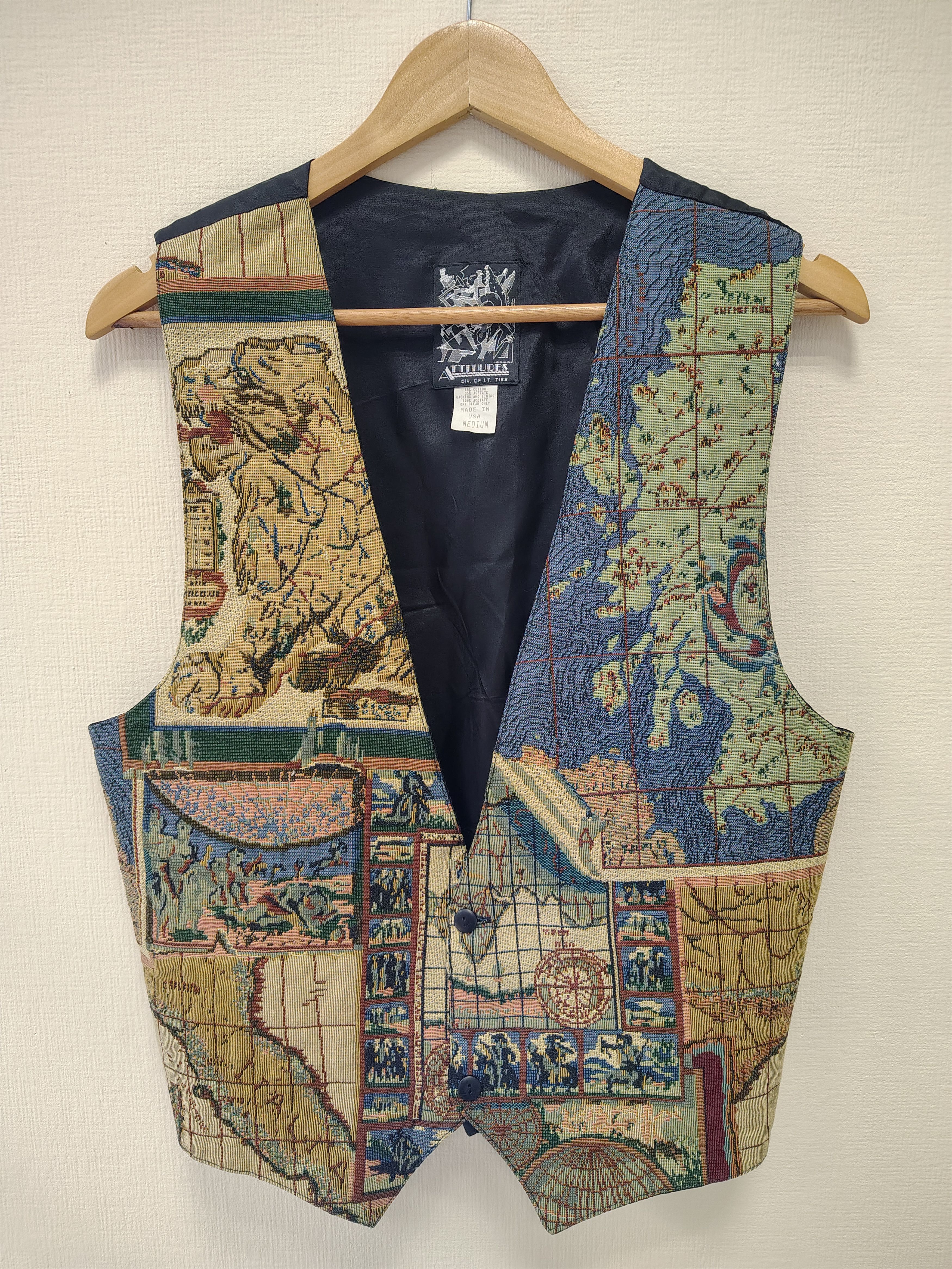 Other Vintage 90s Attitudes Map Tapestry Vest USA M Size US M / EU 48-50 / 2 - 1 Thumbnail