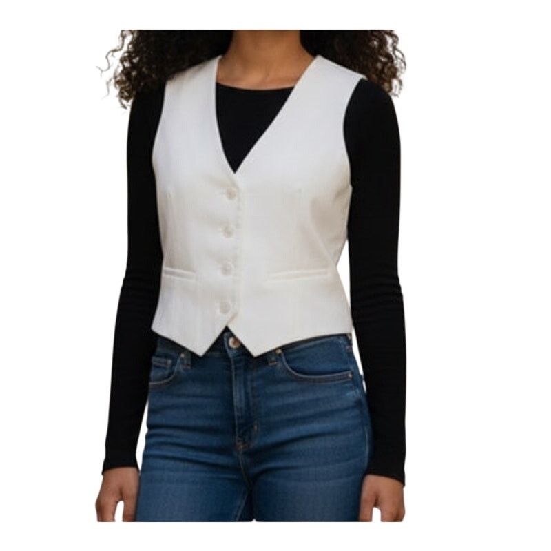Other White Cropped VNeck Button Front Top Sleeveless Jacket Vest Size S / US 4 / IT 40 - 1 Thumbnail
