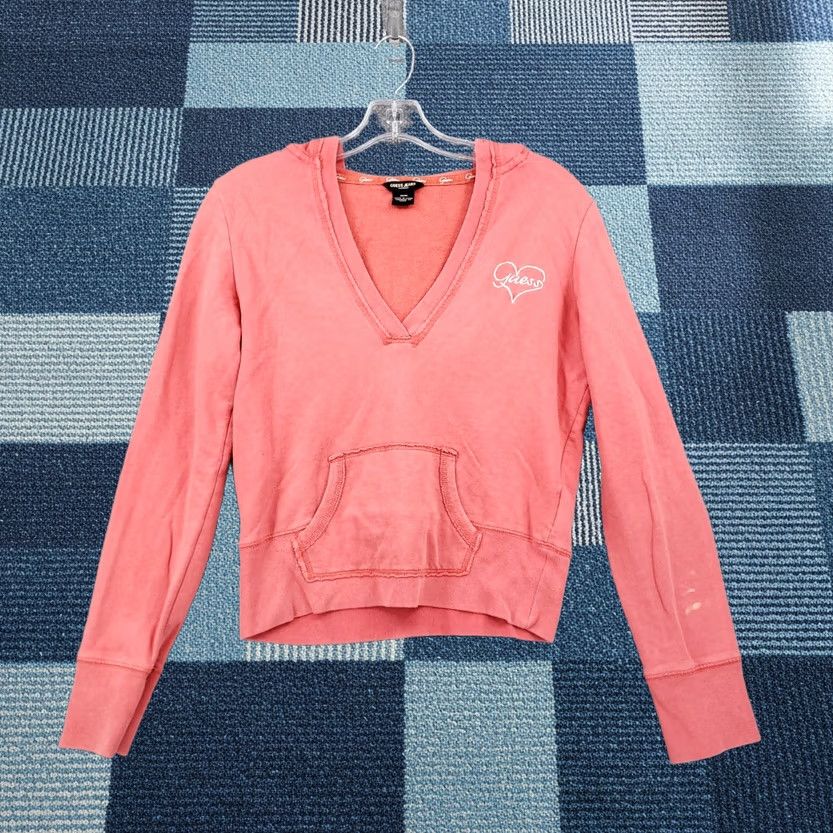 Guess GUESS Hoodie Womens M Medium Red Pullover Logo V-Neck Long Sleeves Size M / US 6-8 / IT 42-44 - 1 Thumbnail