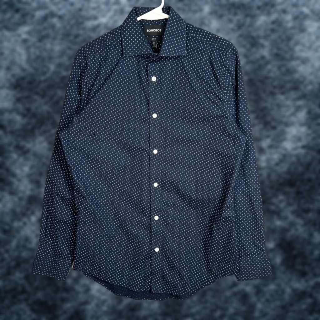 Bonobos Bonobos Slim Fit Shirt Mens 15 / 34 Long Sleeve Blue W/ White Dotted Pattern Size US S / EU 44-46 / 1 - 1 Thumbnail