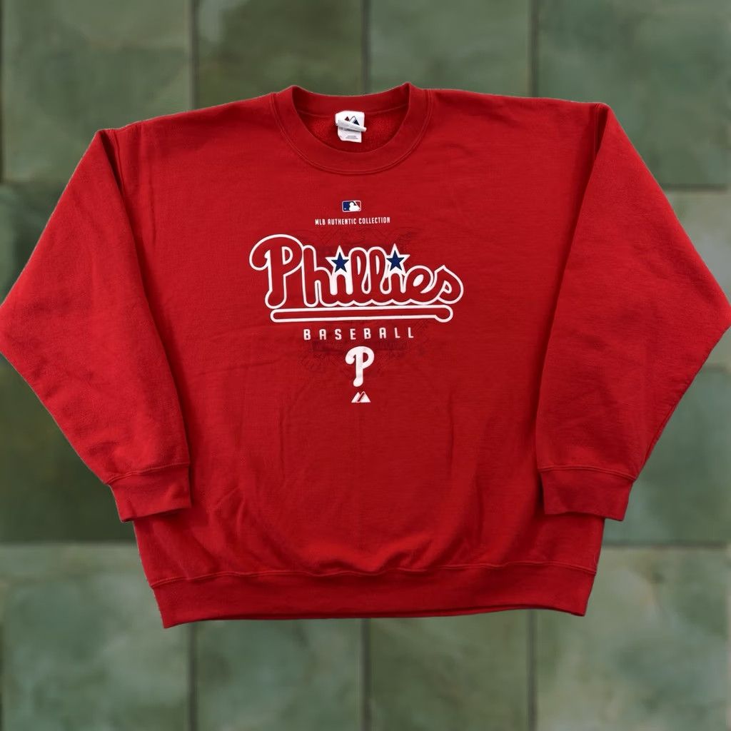 MLB VINTAGE Majestic Philadelphia Phillies Sweatshirt Men’s XL Red 90s Graphic Print Crew Neck Pullover MLB Baseball USA Size US XL / EU 56 / 4 - 1 Thumbnail