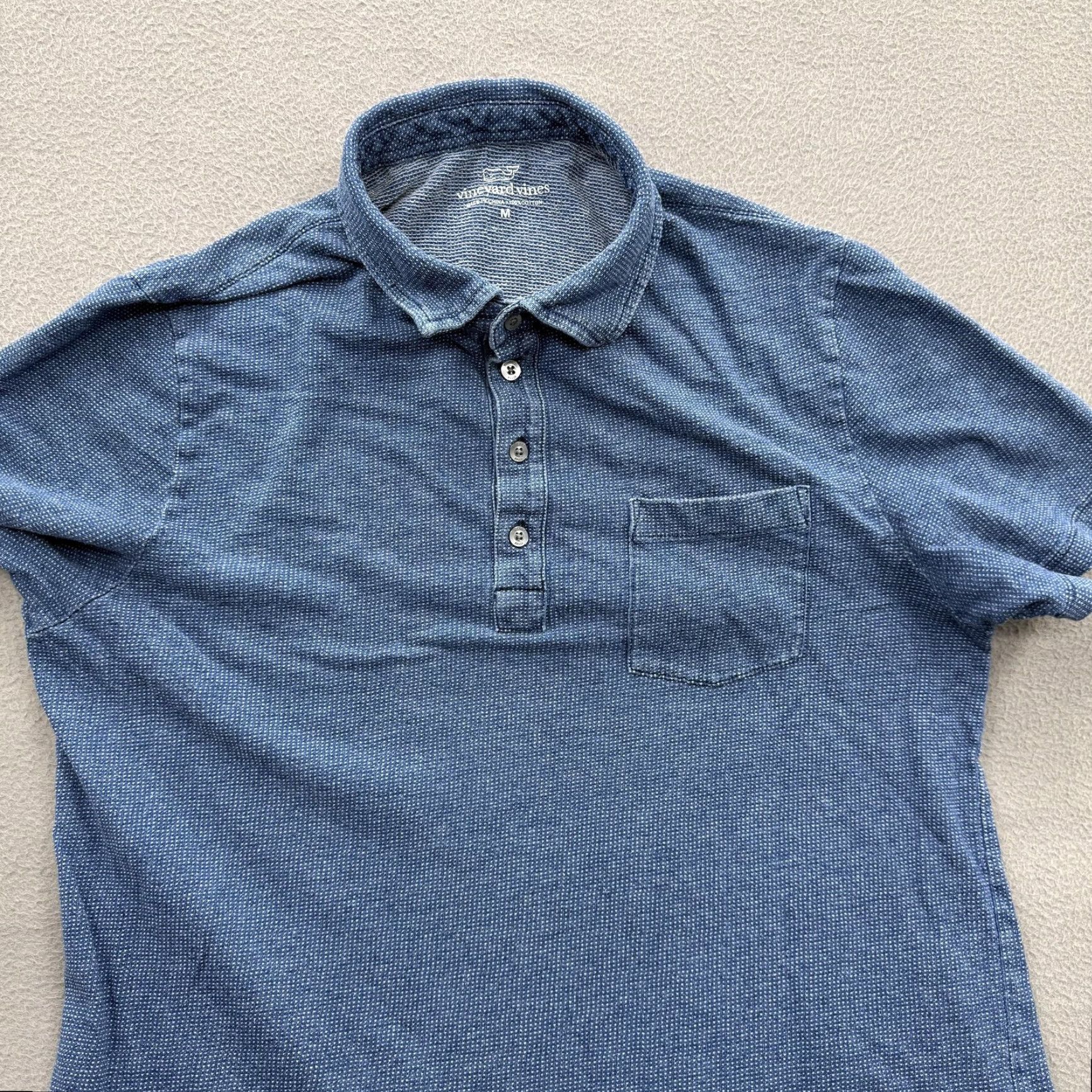 Vineyard Vines Vineyard Vines Polo Shirt Mens M Blue Textured Cotton Pocket Casual Golf Size US M / EU 48-50 / 2 - 8 Thumbnail