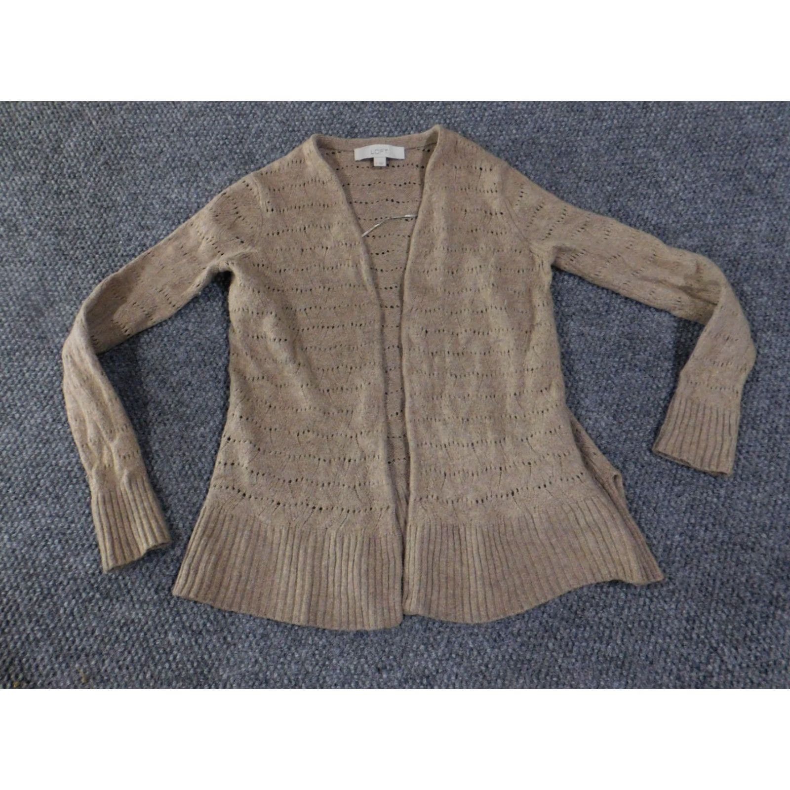 Loft LOFT Cardigan Women Regular Size S Beige Open Knit Lightweight Wool Knit Pattern V-Neck Casual Modern Designer Mens? No. Size S / US 4 / IT 40 - 3 Thumbnail