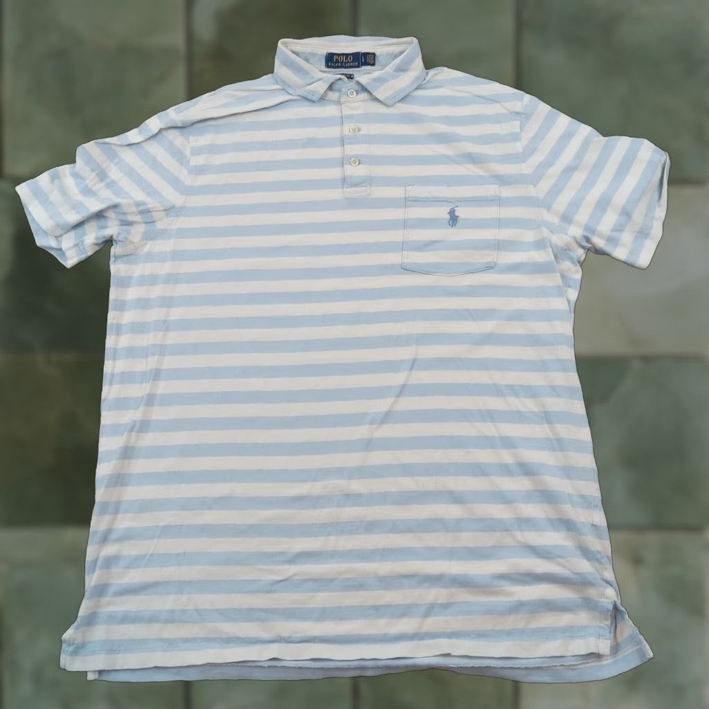 Ralph Lauren Ralph Lauren Mens Polo Shirt Large Blue White Striped Classic Fit Size US L / EU 52-54 / 3 - 1 Thumbnail