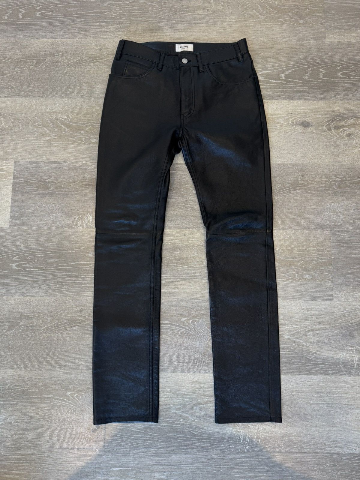 Celine Celine Black Lamb Leather Lou Straight Leg Pants Size US 29 - 1 Thumbnail