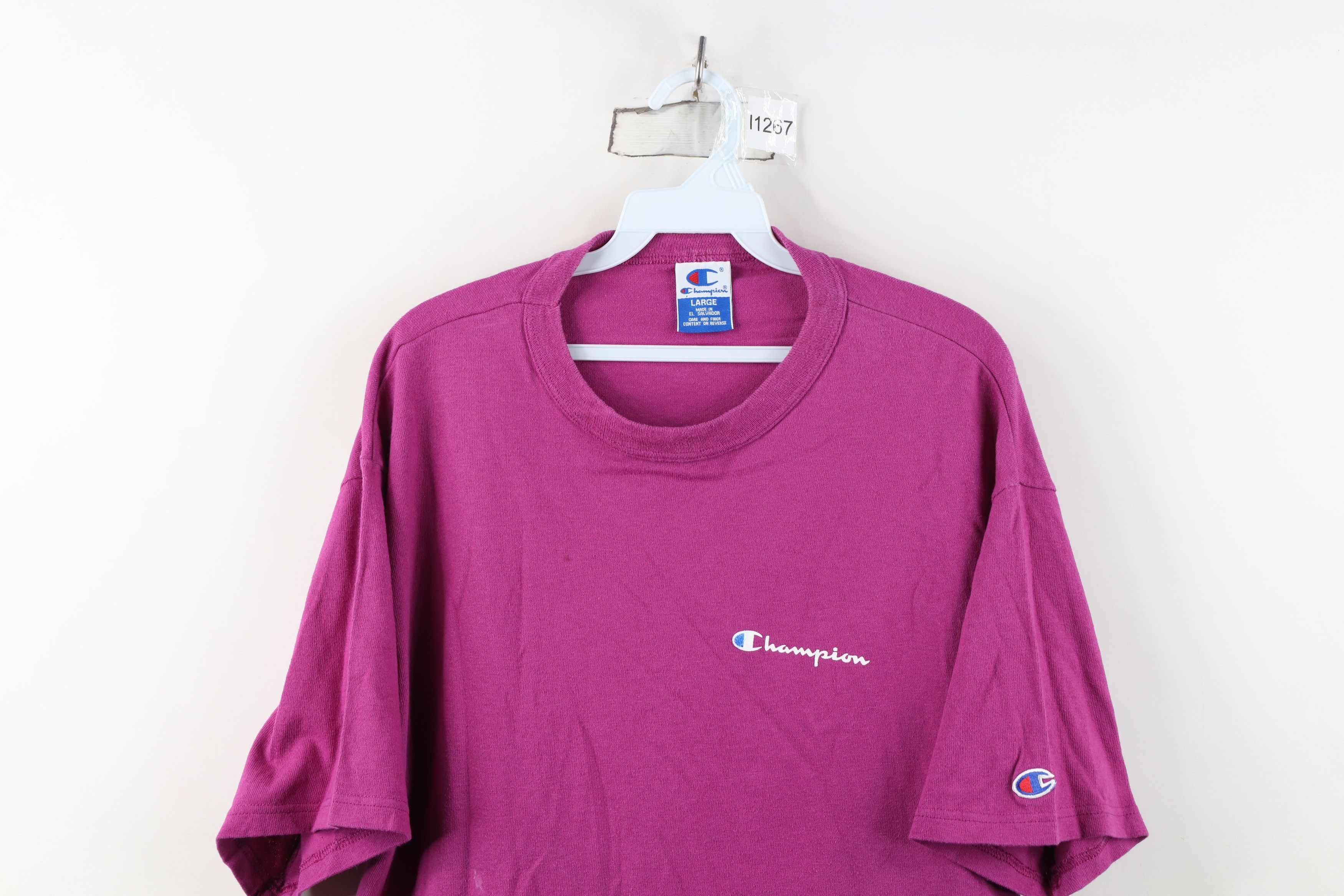 Champion Vintage 90s Champion Spell Cotton Jersey Knit T-Shirt Pink Size US L / EU 52-54 / 3 - 2 Thumbnail