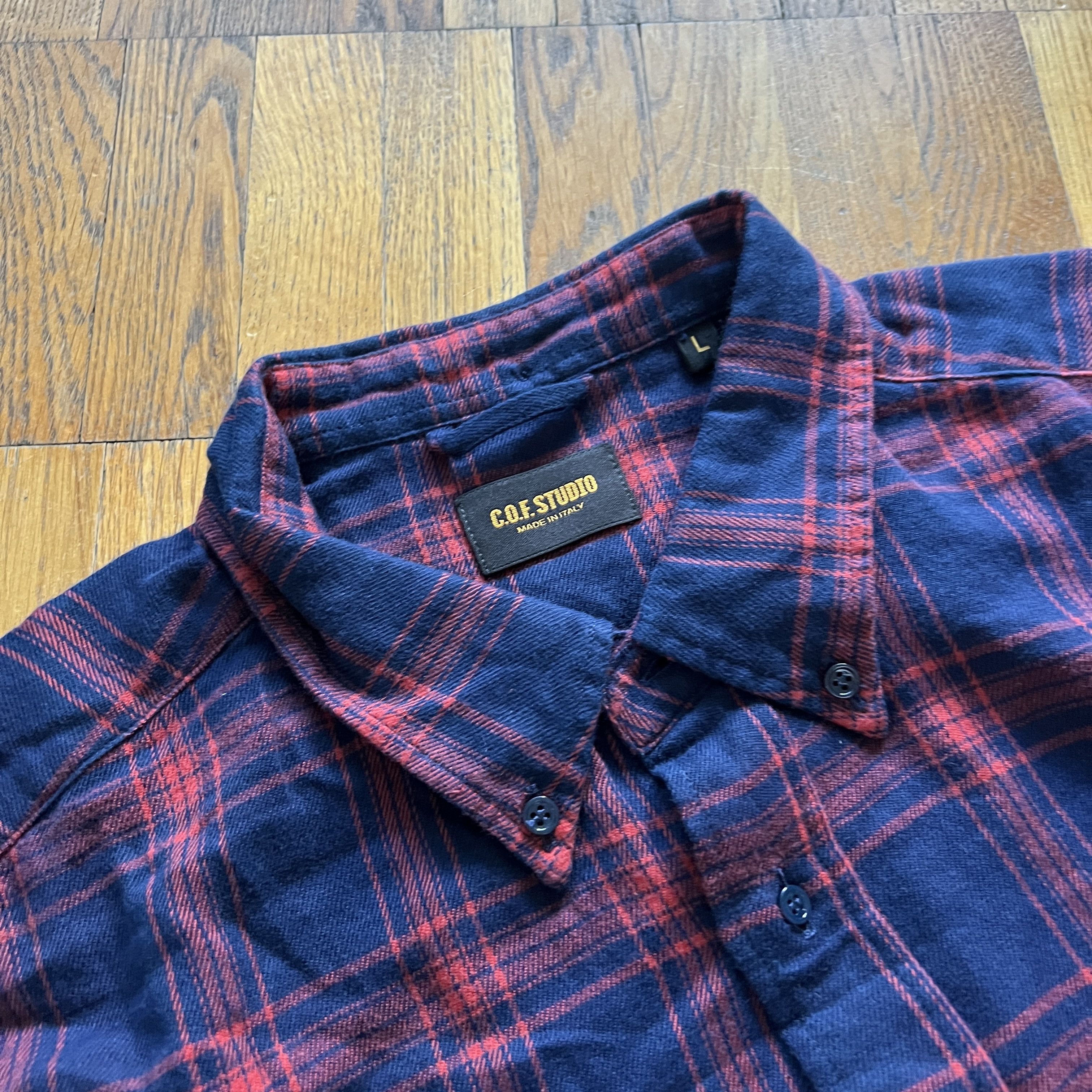 C.O.F. Studio Men's COF STUDIO BD FLANELL Indigo Blue Red Check Shirt Size US L / EU 52-54 / 3 - 4 Thumbnail