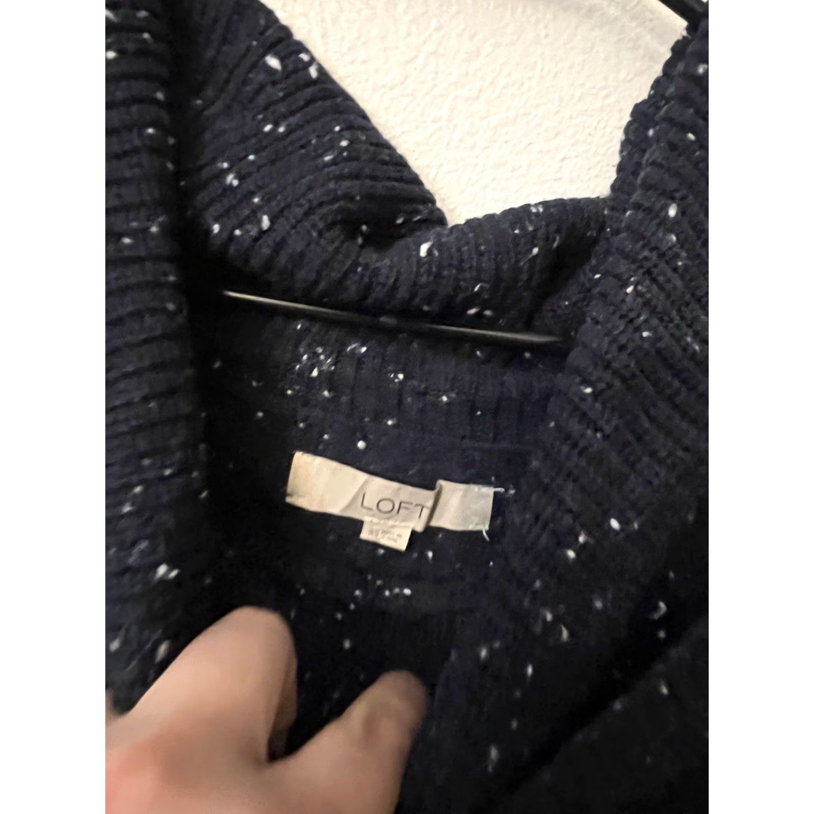 Loft Loft XS Navy Speckled Women Long Sleeve Cowl Neck Tunic Sweater Size XS / US 0-2 / IT 36-38 - 2 Thumbnail
