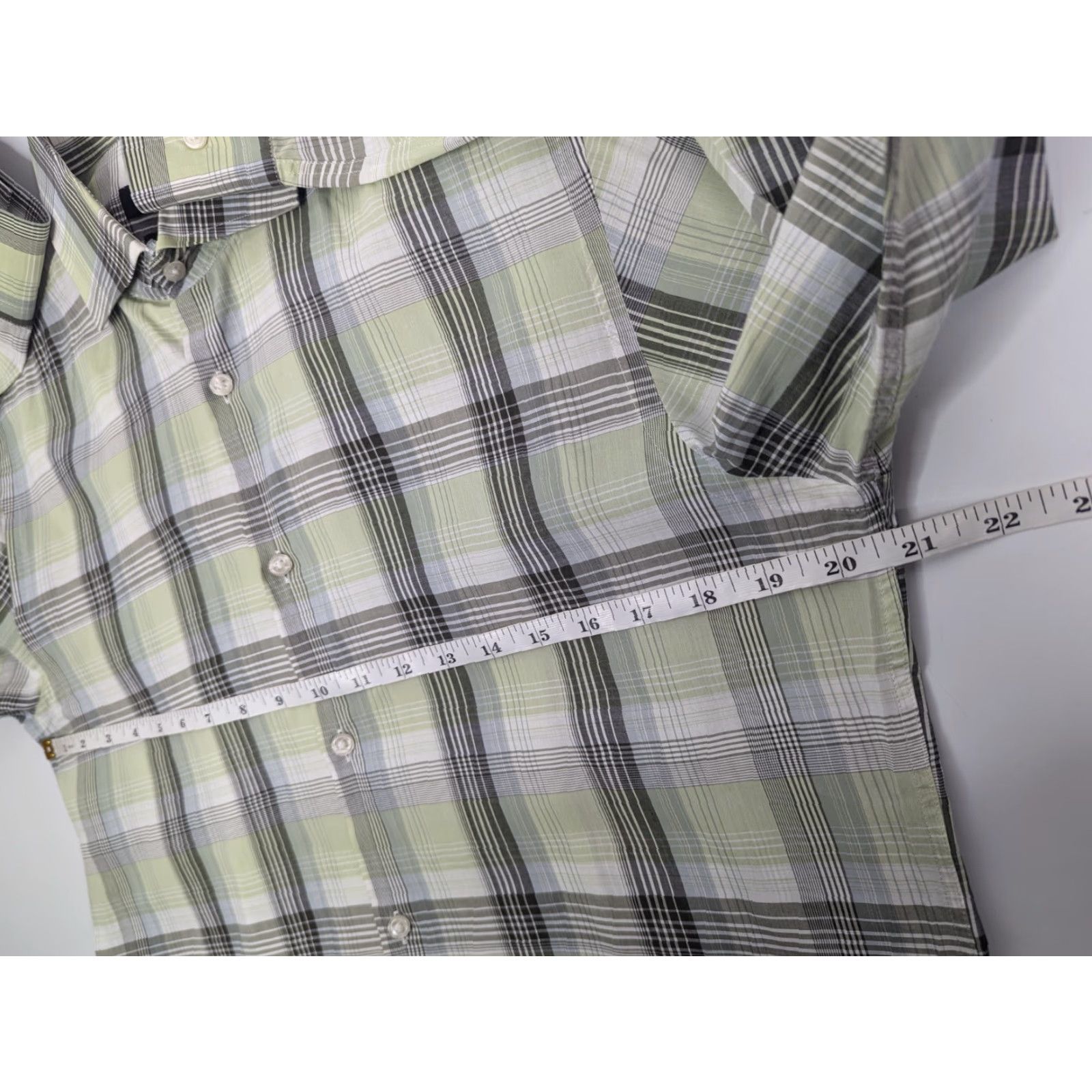Hugo Boss HUGO BOSS Dress Shirt Slim Fit 16 Green Plaid 100% Cotton Italian Fabric Spread Collar Mens Shirt Size 42R - 6 Thumbnail