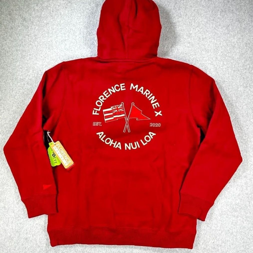 Vintage Florence Marine X Nui Loa Hoodie Mens XL Red Surf Slate Maroon Organic Cotton Hoodie Size US XL / EU 56 / 4 - 5 Thumbnail