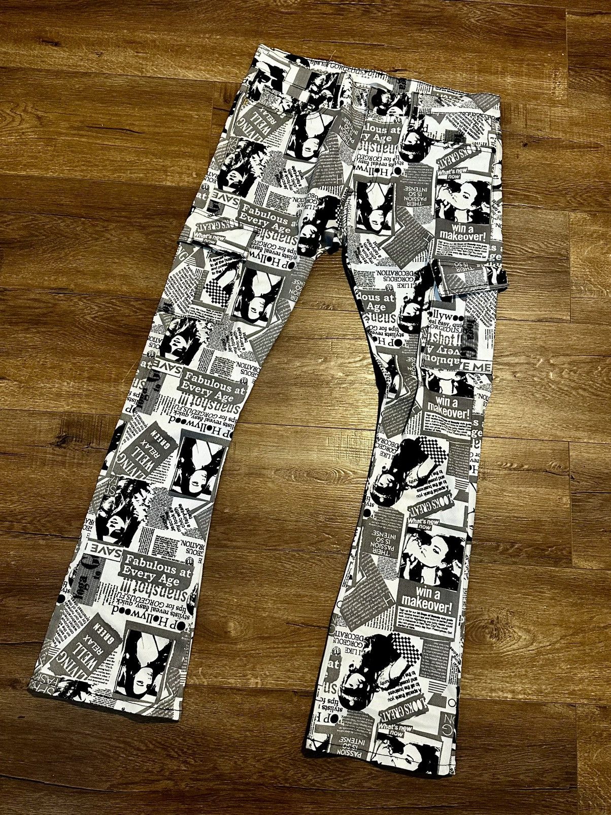 Golden Denim Golden Denim The True Stacked Revista Newspaper Print Jeans Size US 32 / EU 48 - 1 Thumbnail