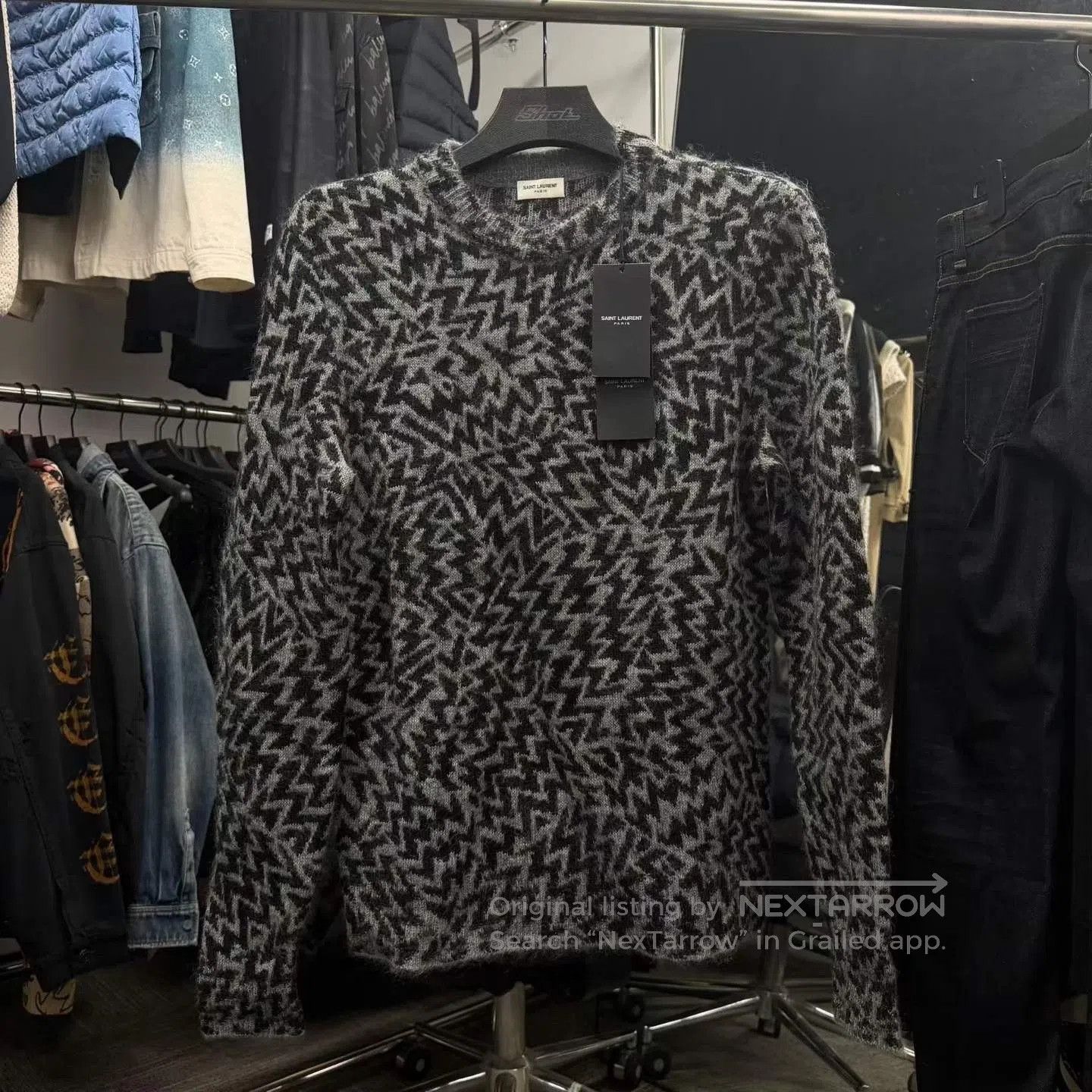 Saint Laurent Paris Saint Laurent Gray Black Patterned Sweater. Size US S / EU 44-46 / 1 - 1 Thumbnail