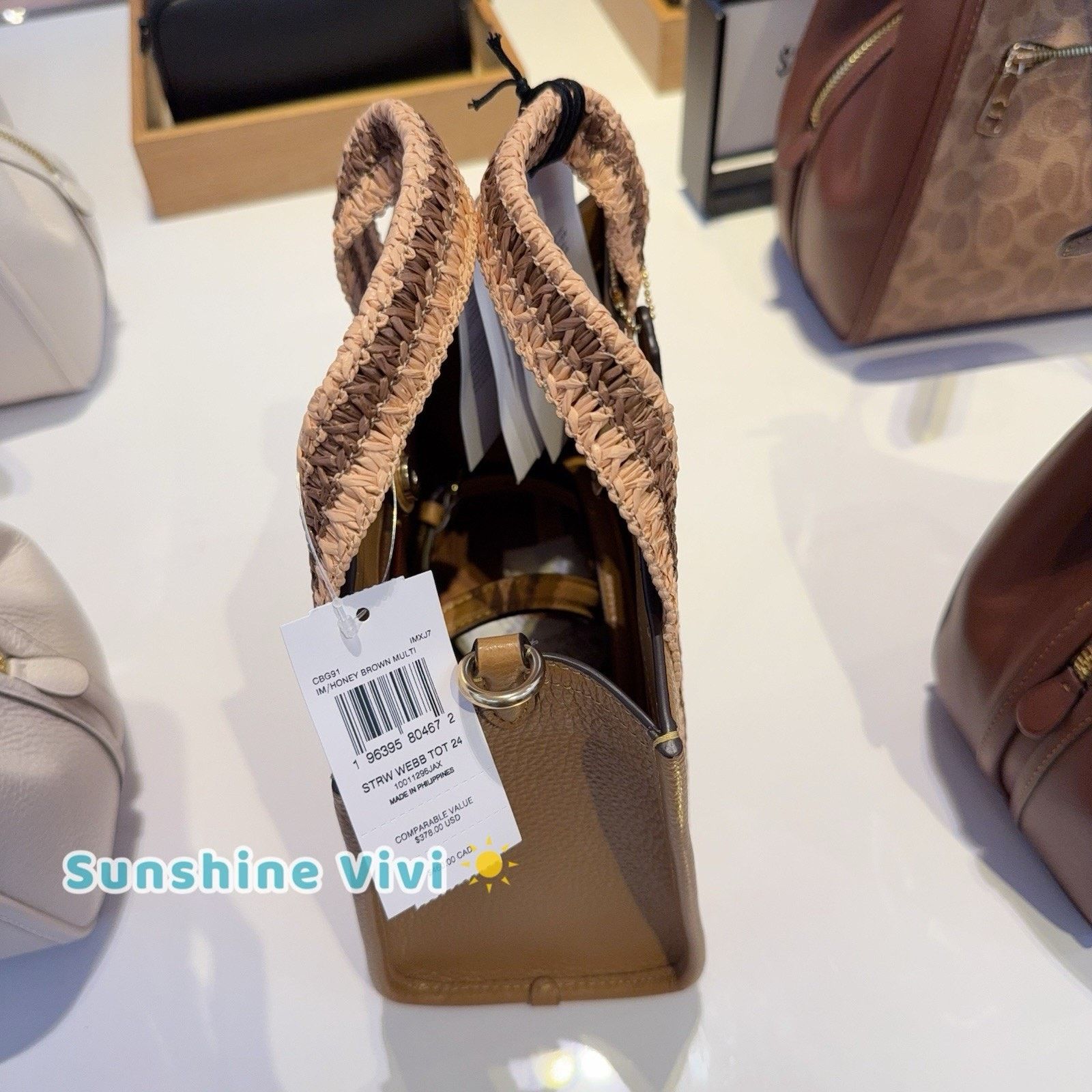 Coach NWT Coach Smith Tote Bag 24 CBG91 Straw Leather Honey Brown Size ONE SIZE - 3 Thumbnail