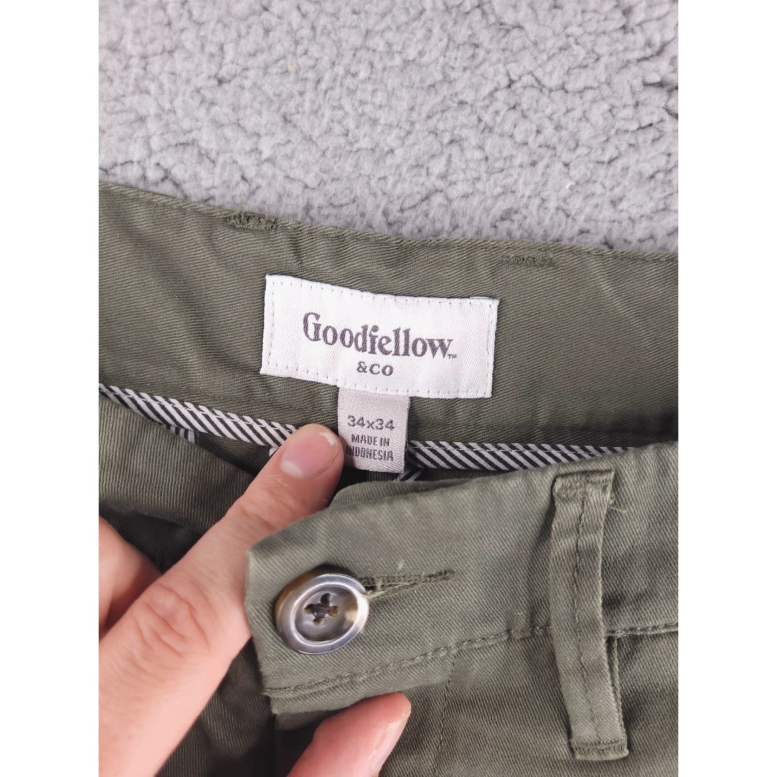 Vintage Goodfellow Pants Mens 34x33 Olive Green Chino Slim Straight Fit Size US 34 / EU 50 - 5 Thumbnail