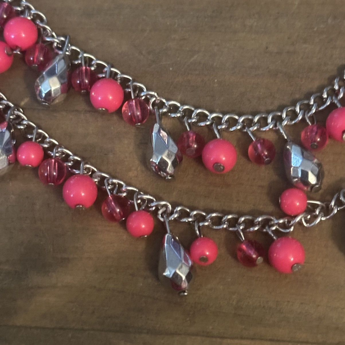 Other Silver tone layered pink dangle beads necklace Size ONE SIZE - 3 Thumbnail
