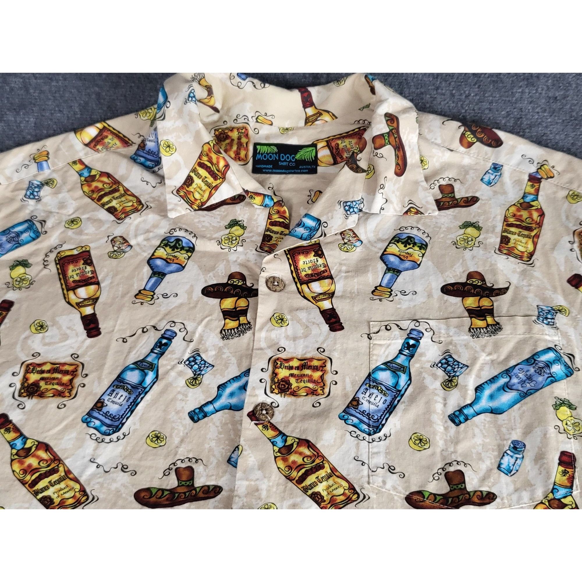Island Shores Moon Dog Shirt Co. Handmade Men Sz XXL Tequila Bottles Casua Size US XXL / EU 58 / 5 - 2 Thumbnail