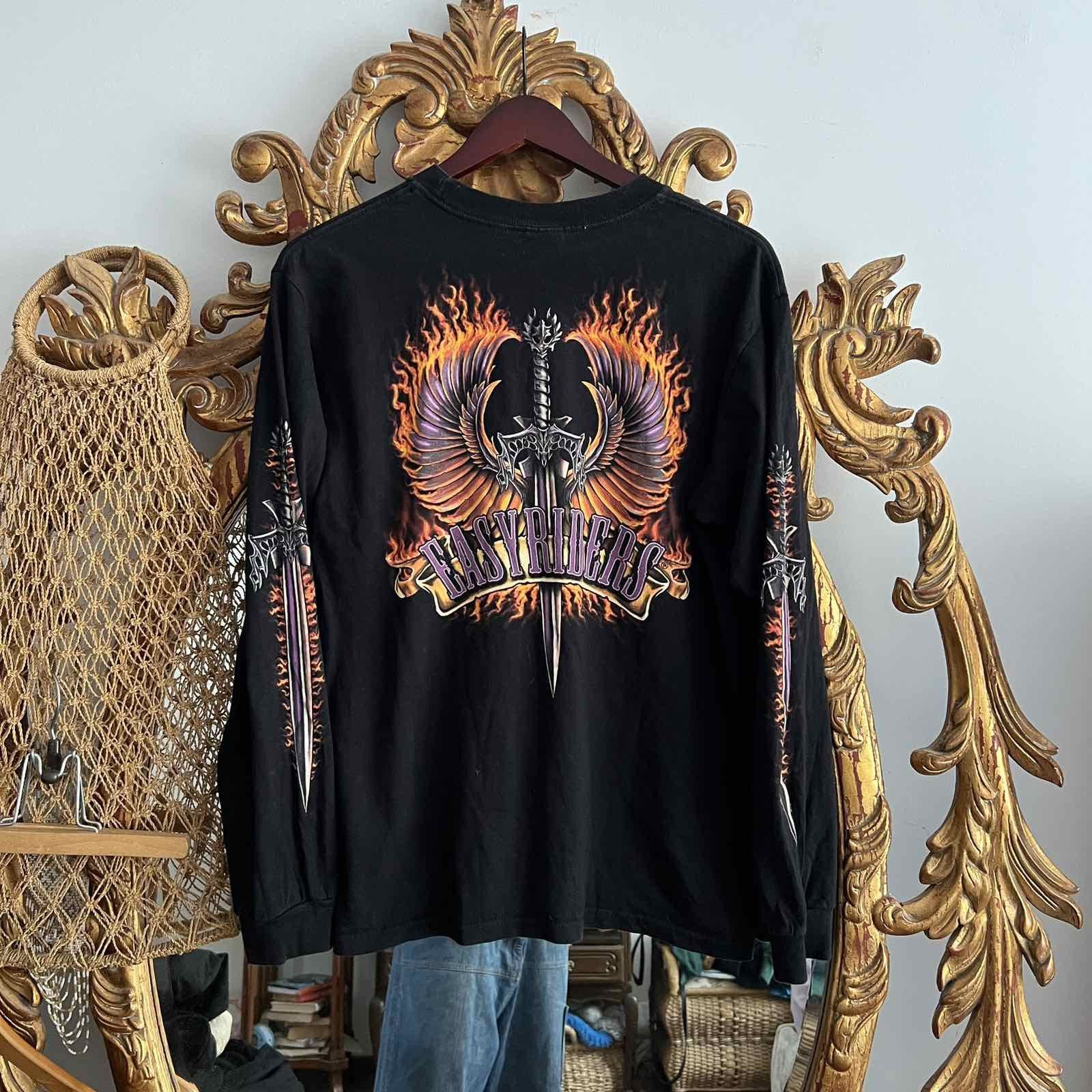 Vintage Easy Rider T-Shirt Sz M Black Flames Sword Wings Anvil Tag Size US M / EU 48-50 / 2 - 1 Thumbnail