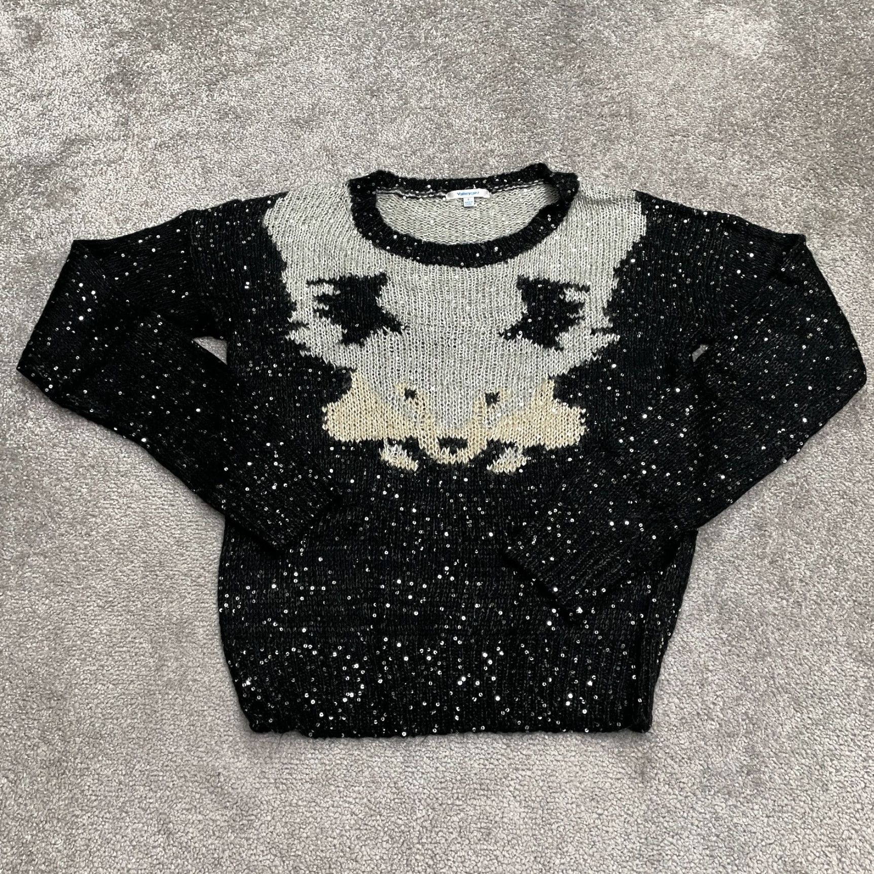 Vintage ValleyGirl Sequin Bull Pullover Sweater Womens Small Black Crew Neck Embellished Size S / US 4 / IT 40 - 2 Thumbnail