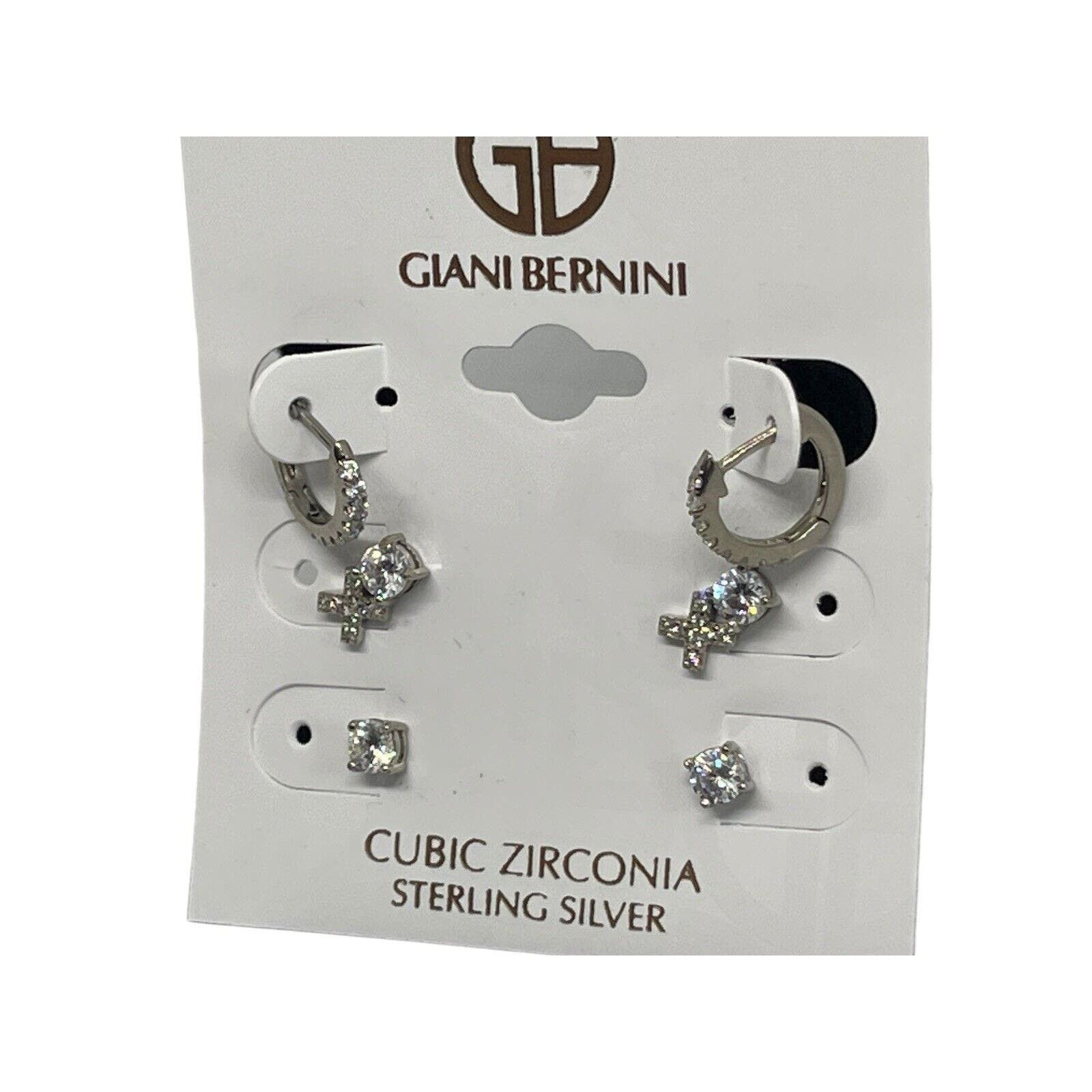 image of Giani Bernini Sterling Silver Earrings Set Cz 3 Pc Solitaire, Women's