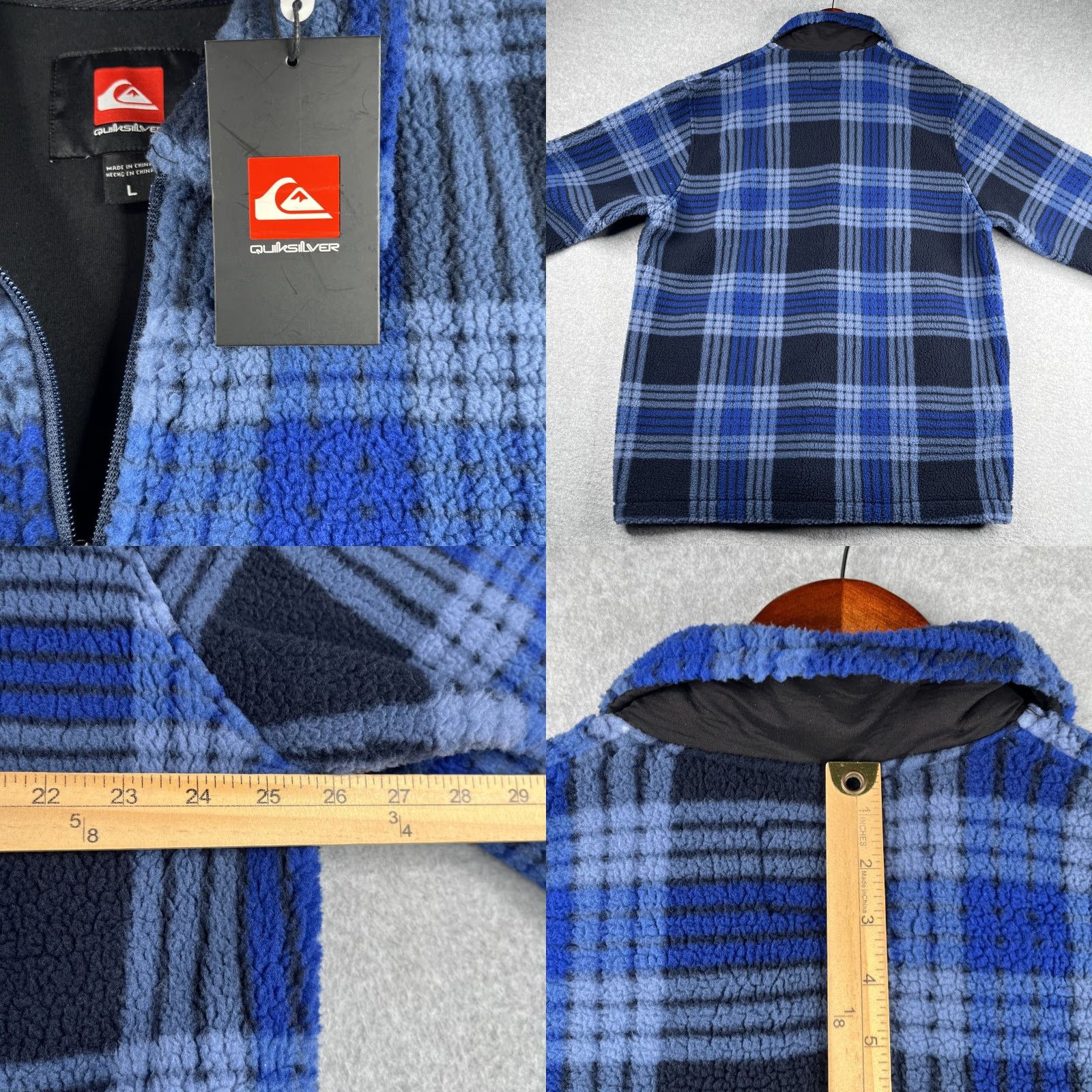 Quiksilver Quiksilver Jacket Mens L Blue Plaid Full Zip Pockets Sherpa Fleece Bomber Outdoor Winter Casual Size US L / EU 52-54 / 3 - 8 Thumbnail