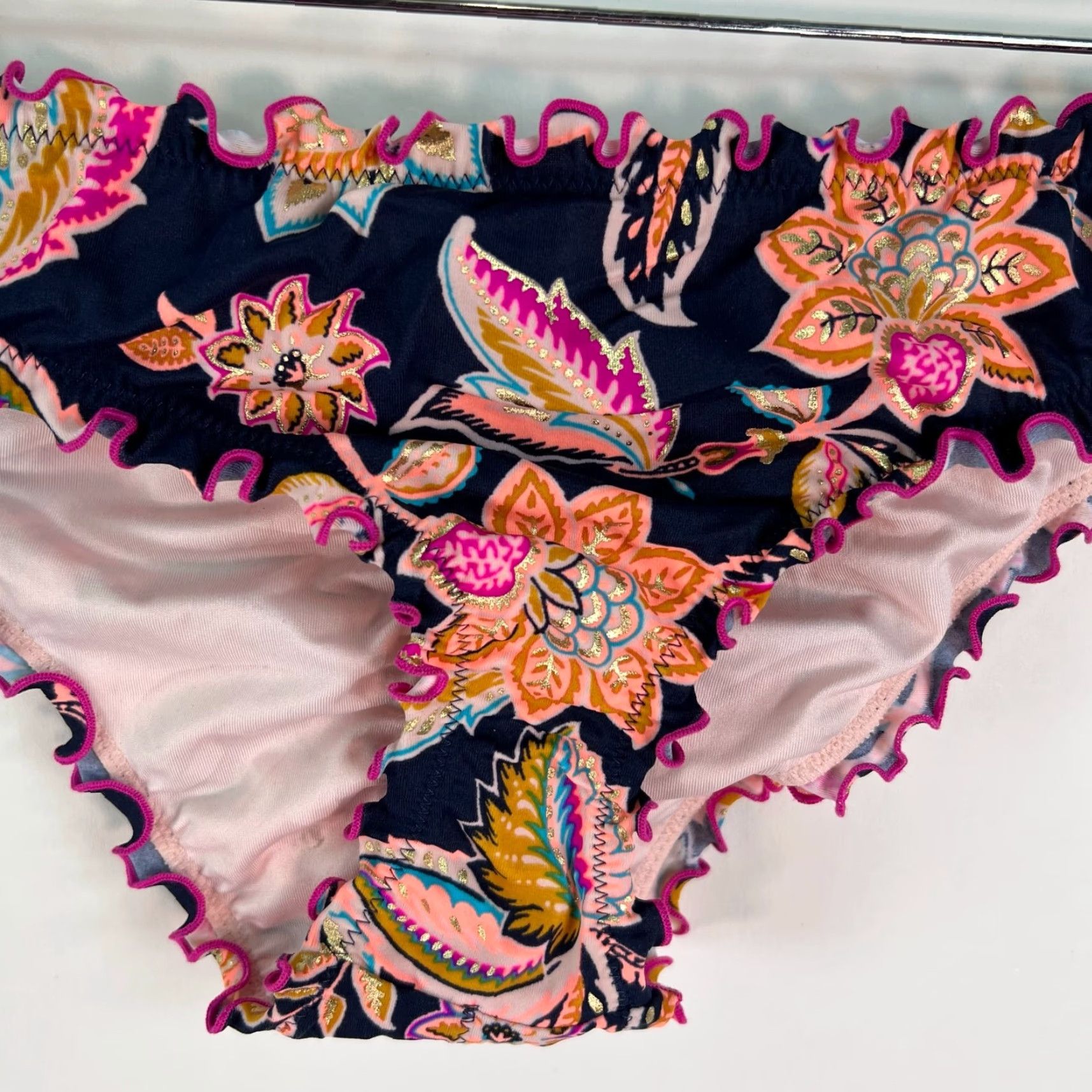 Pinko Floral Ruffled Bikini Bottoms Women Size Small Black Size 28" / US 6 / IT 42 - 2 Thumbnail