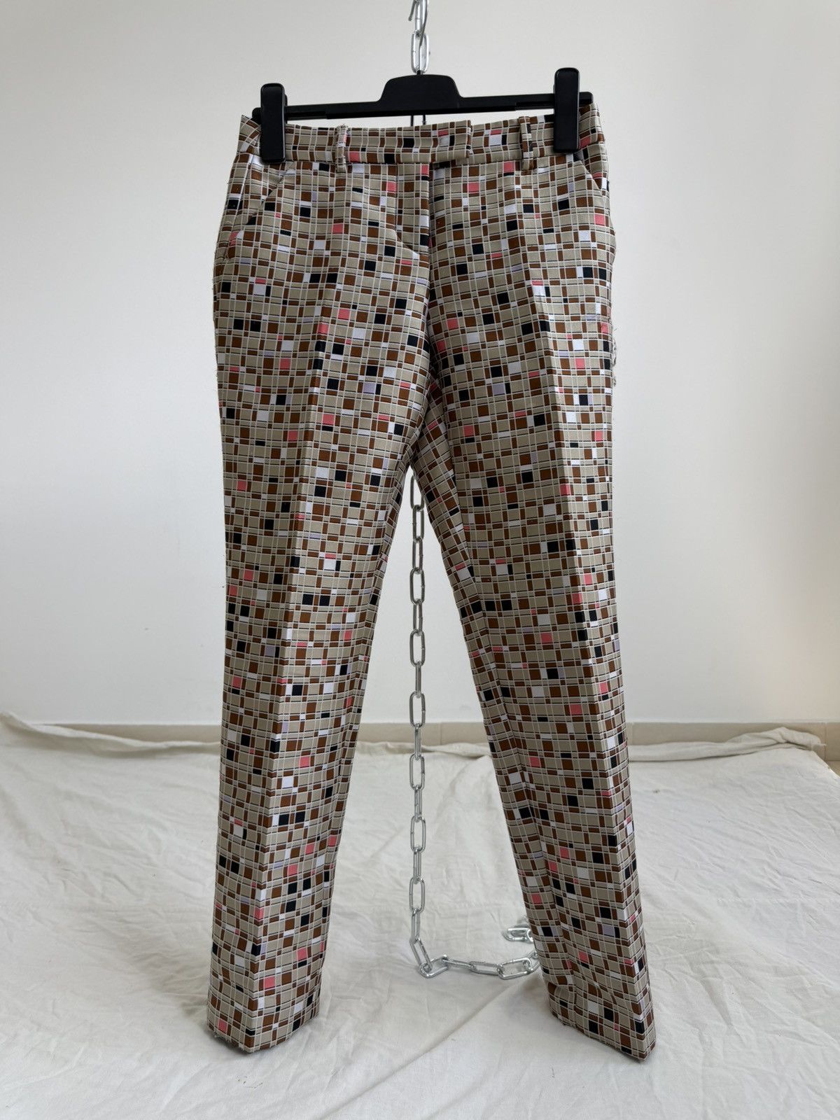 Fendi FENDI Italy Women's Geometric Pixel Grid Trousers Pants Silk Size 26" / US 2 / IT 38 - 1 Thumbnail