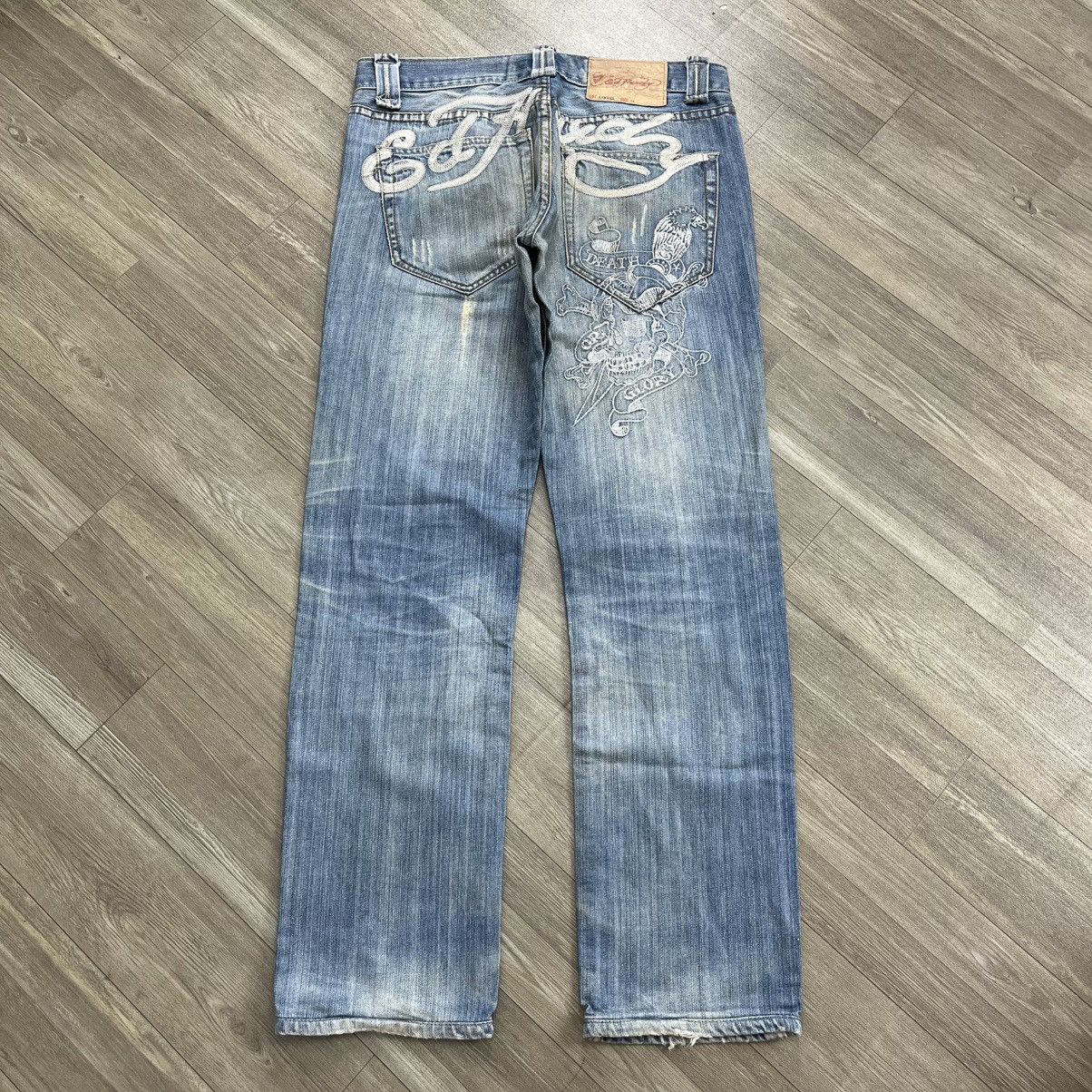 Ed Hardy Vintage Ed Hardy Distressed Embroidery Y2K Baggy Jeans Size US 32 / EU 48 - 1 Thumbnail