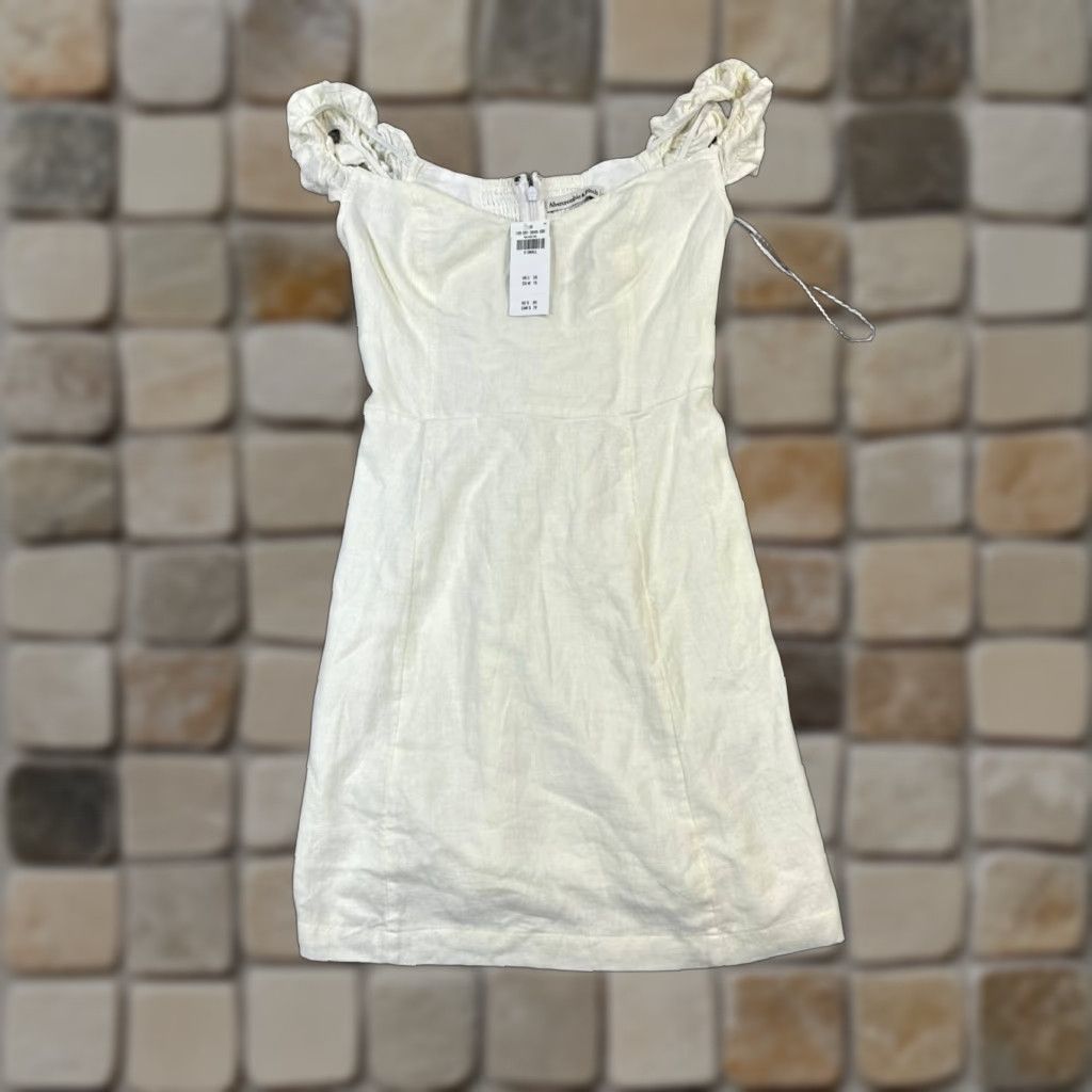 Abercrombie & Fitch Dress Womens XS Ivory Blouson V-Neck Zip Lined Short Polyester