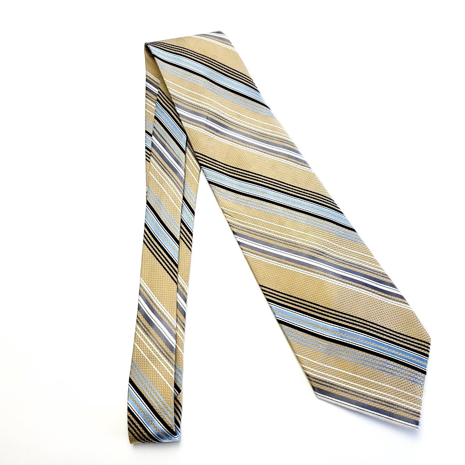 Other Bruno Piattelli Tan Blue Striped Woven Wide Silk Tie Size ONE SIZE - 6 Thumbnail