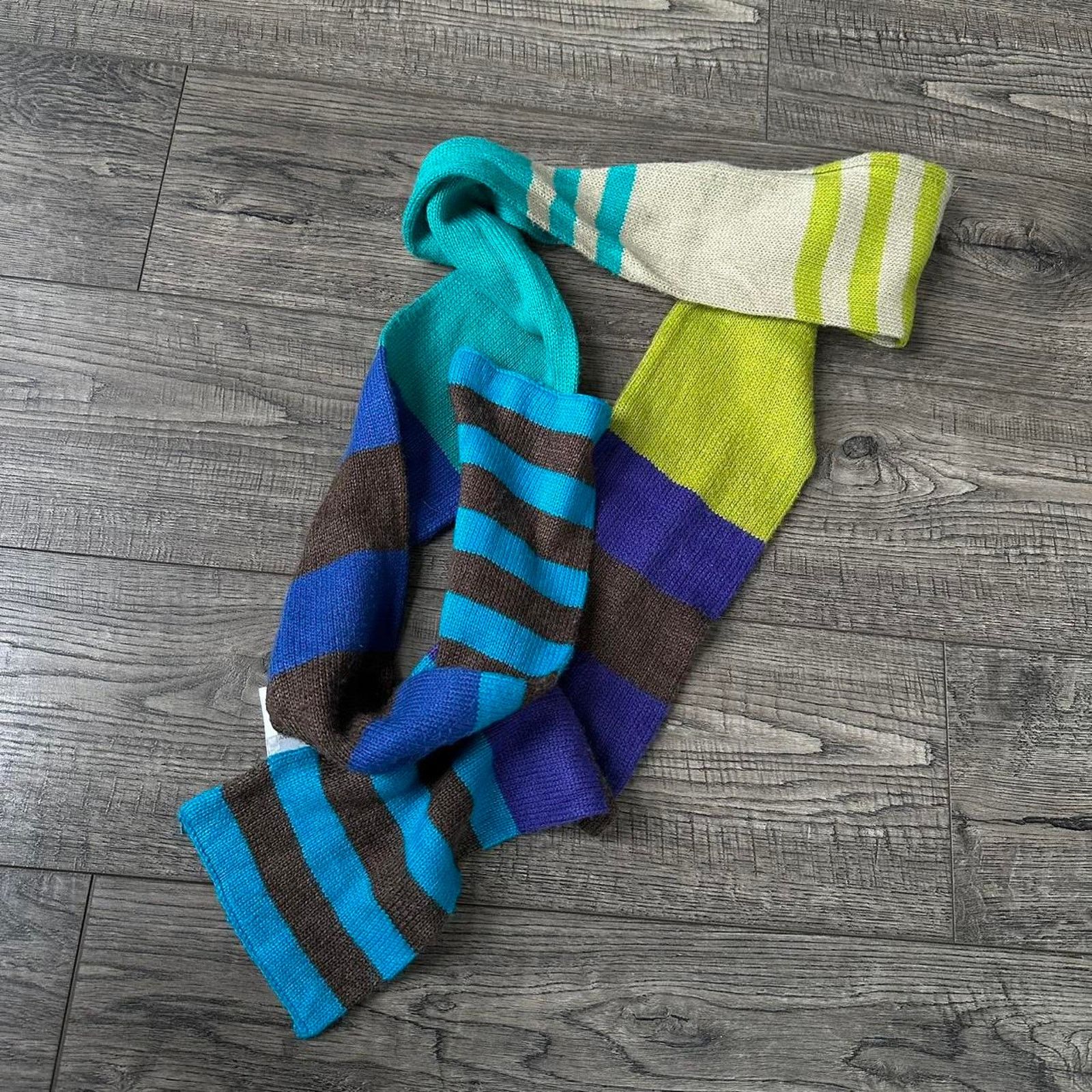Old Navy × Vintage Vintage 00s Old Navy Blue Brown Green Striped Winter Scarf Size ONE SIZE - 5 Thumbnail