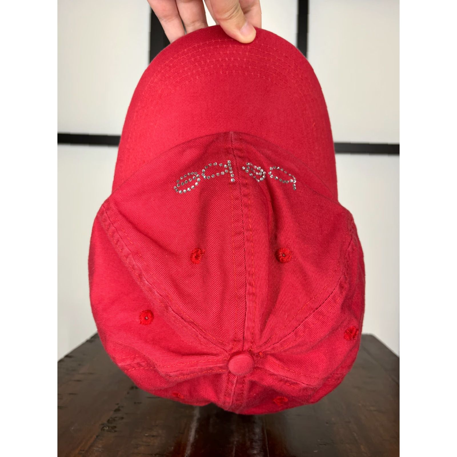 Bebe bebe Red Adjustable Strap Back Womens Baseball Cap Hat Twill Cotton Rhinestone Logo Bling Size ONE SIZE - 7 Thumbnail