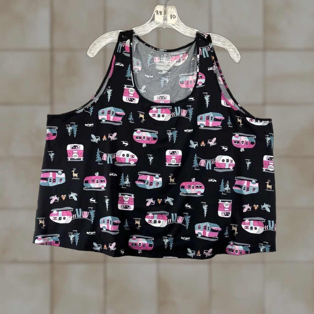 Vintage Joyspun Pajama Top Black 3X RV Trailer Retro Camping Summer Tank Womens Size XXL / US 16-18 / IT 52-54 - 1 Thumbnail