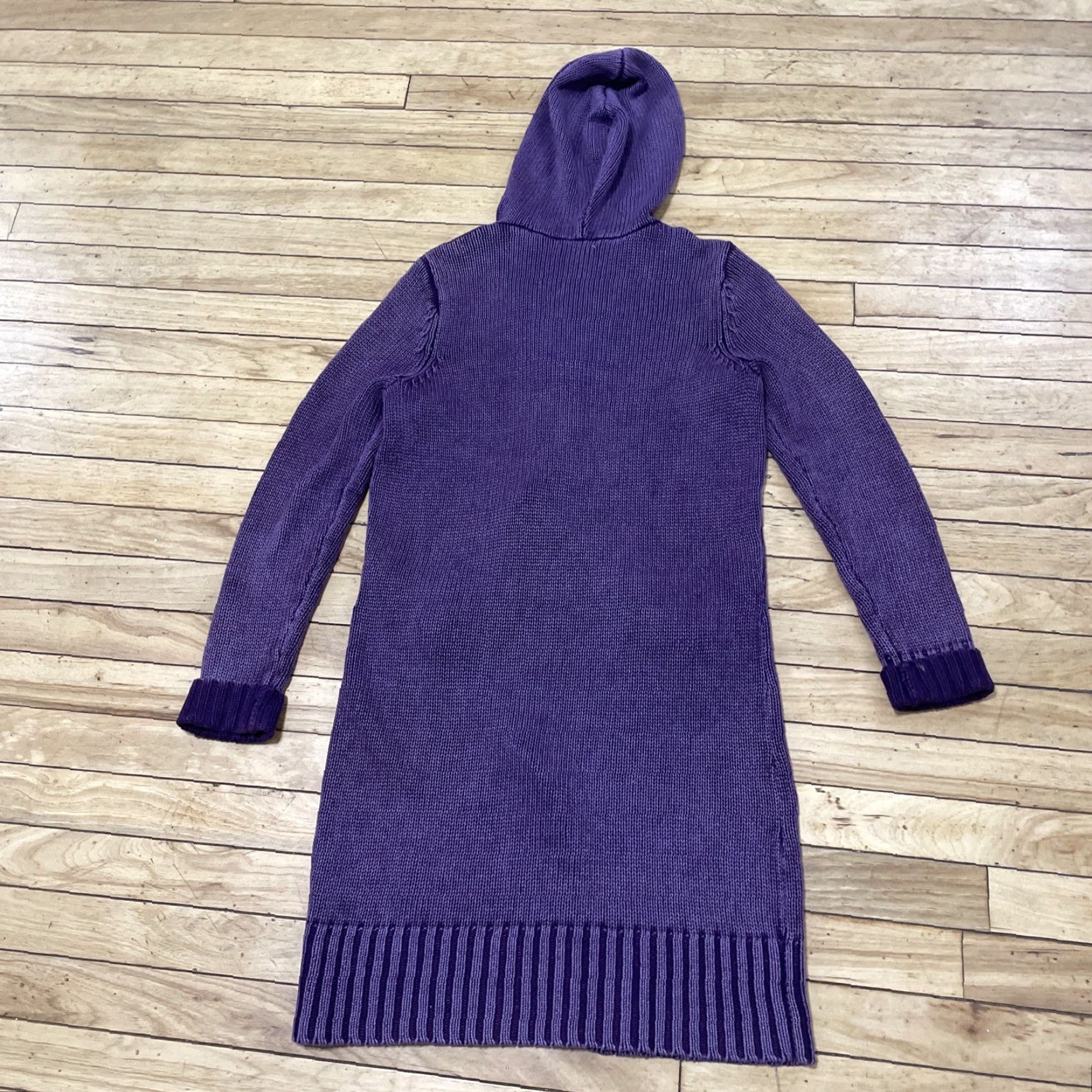 Vintage VINTAGE PBJ Blues Hoodie Cardigan Women S Knit Duster Purple Y2k Boho Long Line Crochet Wood Clasp Adjustable Boutique Sweater Size S / US 4 / IT 40 - 2 Thumbnail