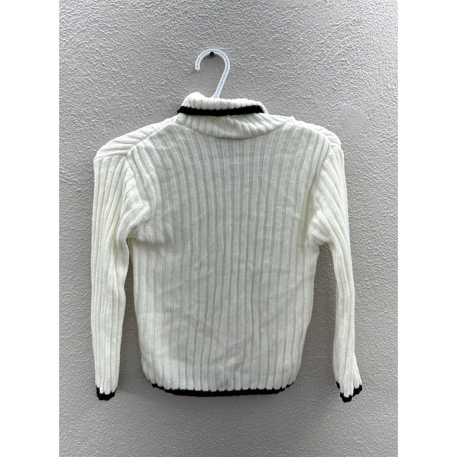 Sugar Womens Sugar White Black Outlined Long Sleeve Turtleneck Sweater Large Size L / US 10 / IT 46 - 7 Thumbnail